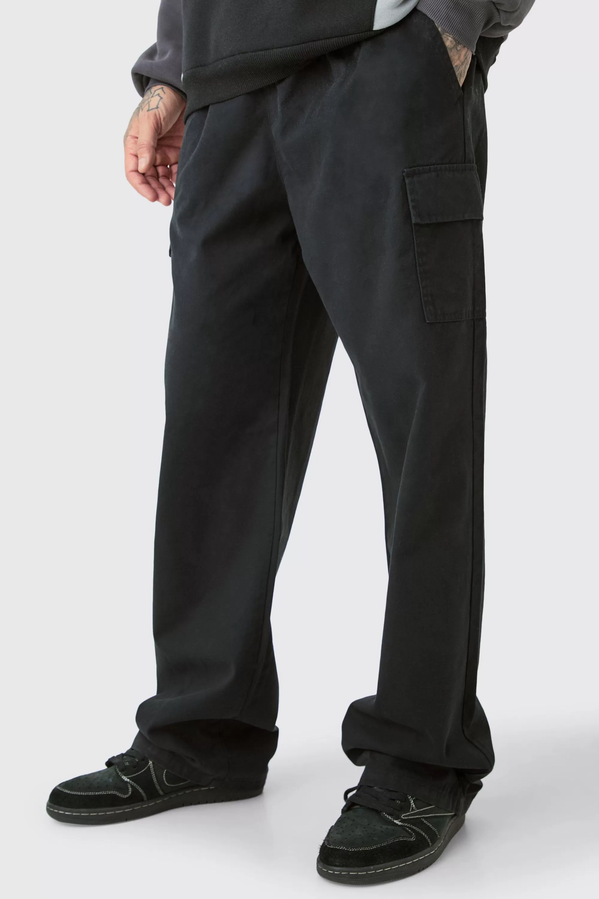 boohooMAN Tall Elasticated Waist Twill Relaxed Fit Cargo Trouser | UK