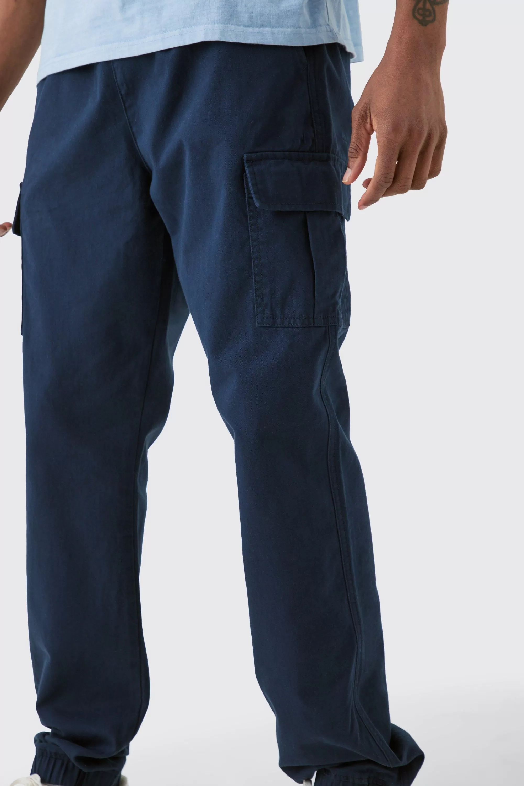 boohooMAN Tall Elasticated Waist Twill Slim Fit Cargo Trouser | UK