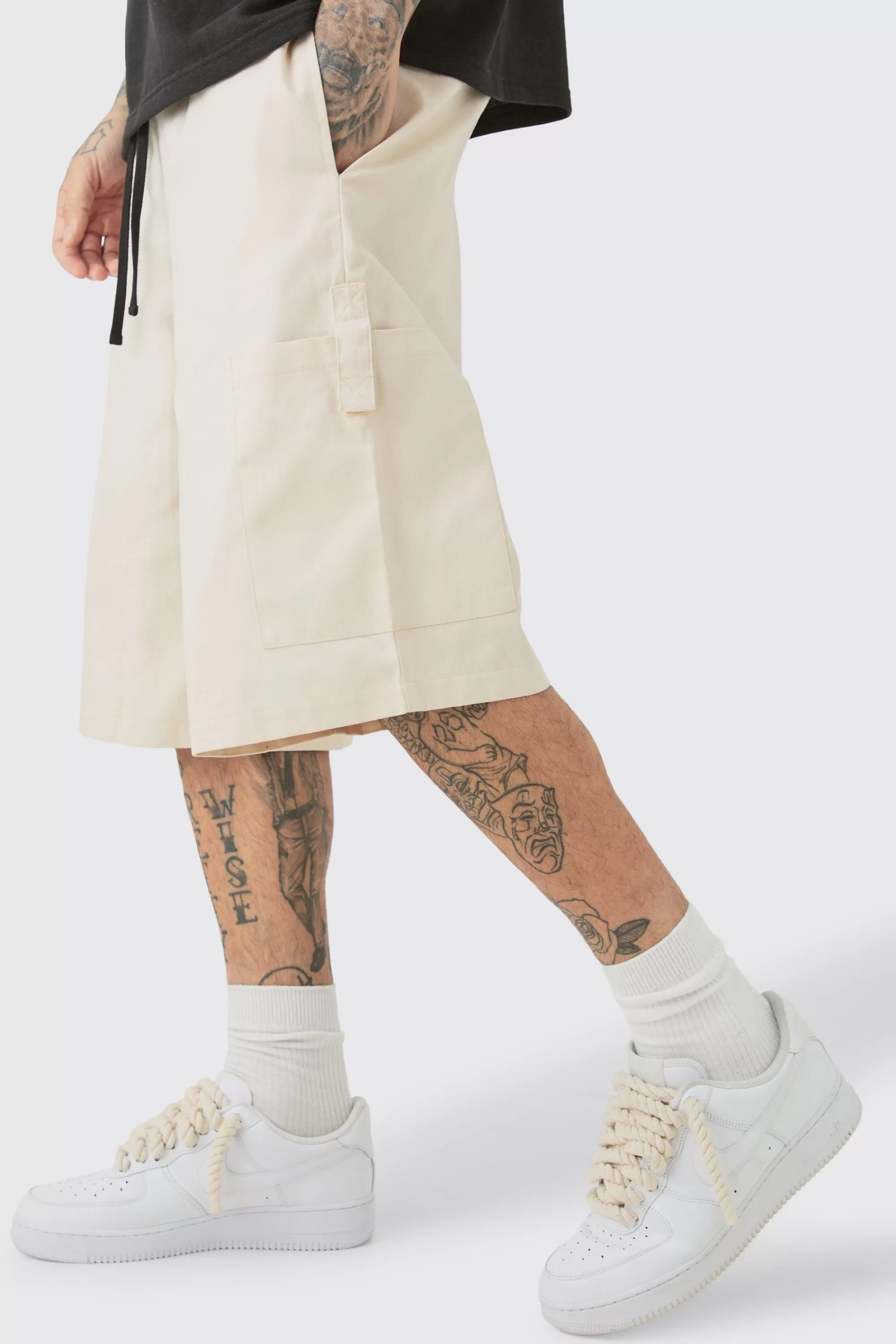 boohooMAN Tall Elasticated Waist Utility Pocket Jorts | UK