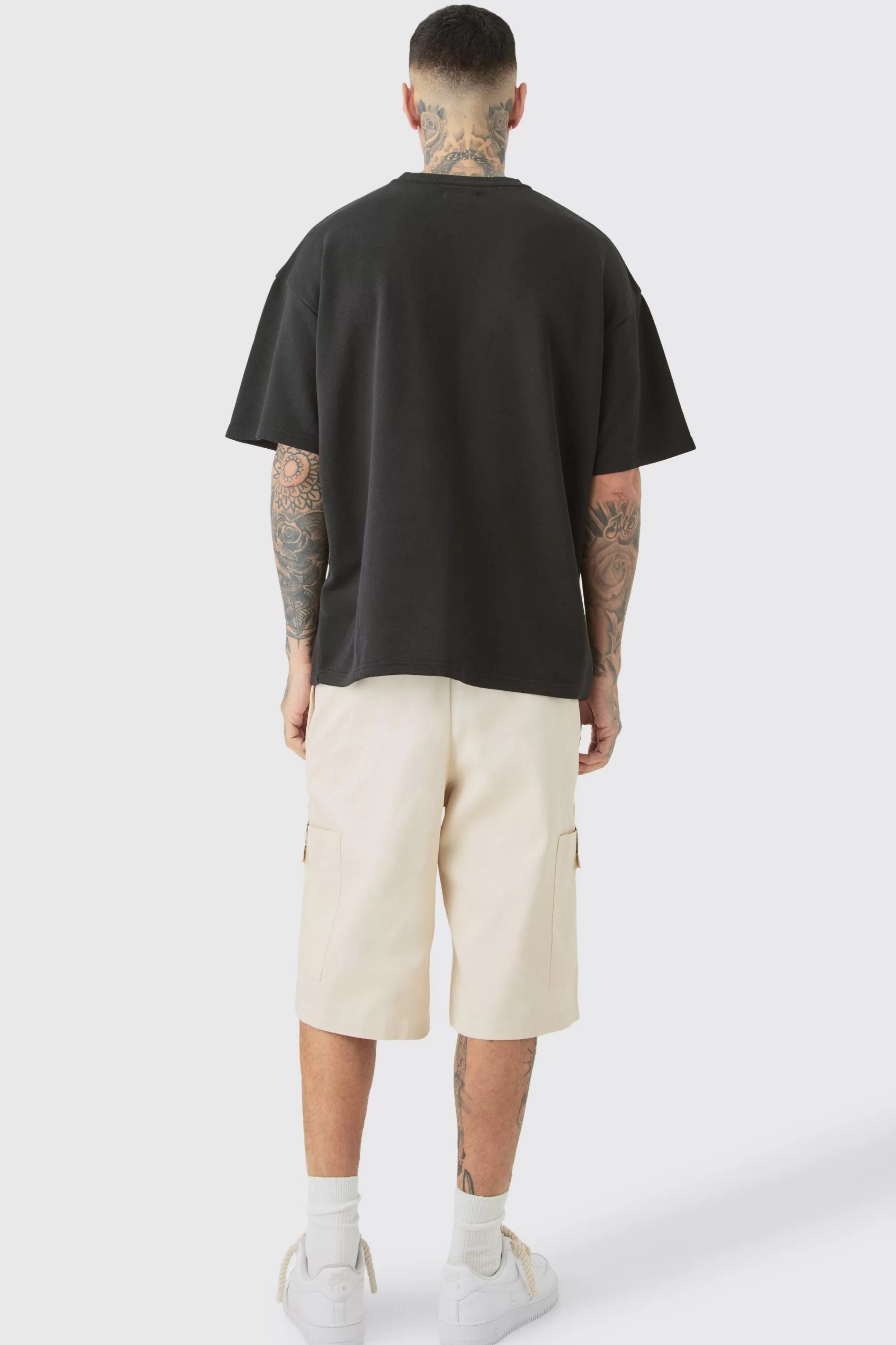 boohooMAN Tall Elasticated Waist Utility Pocket Jorts | UK
