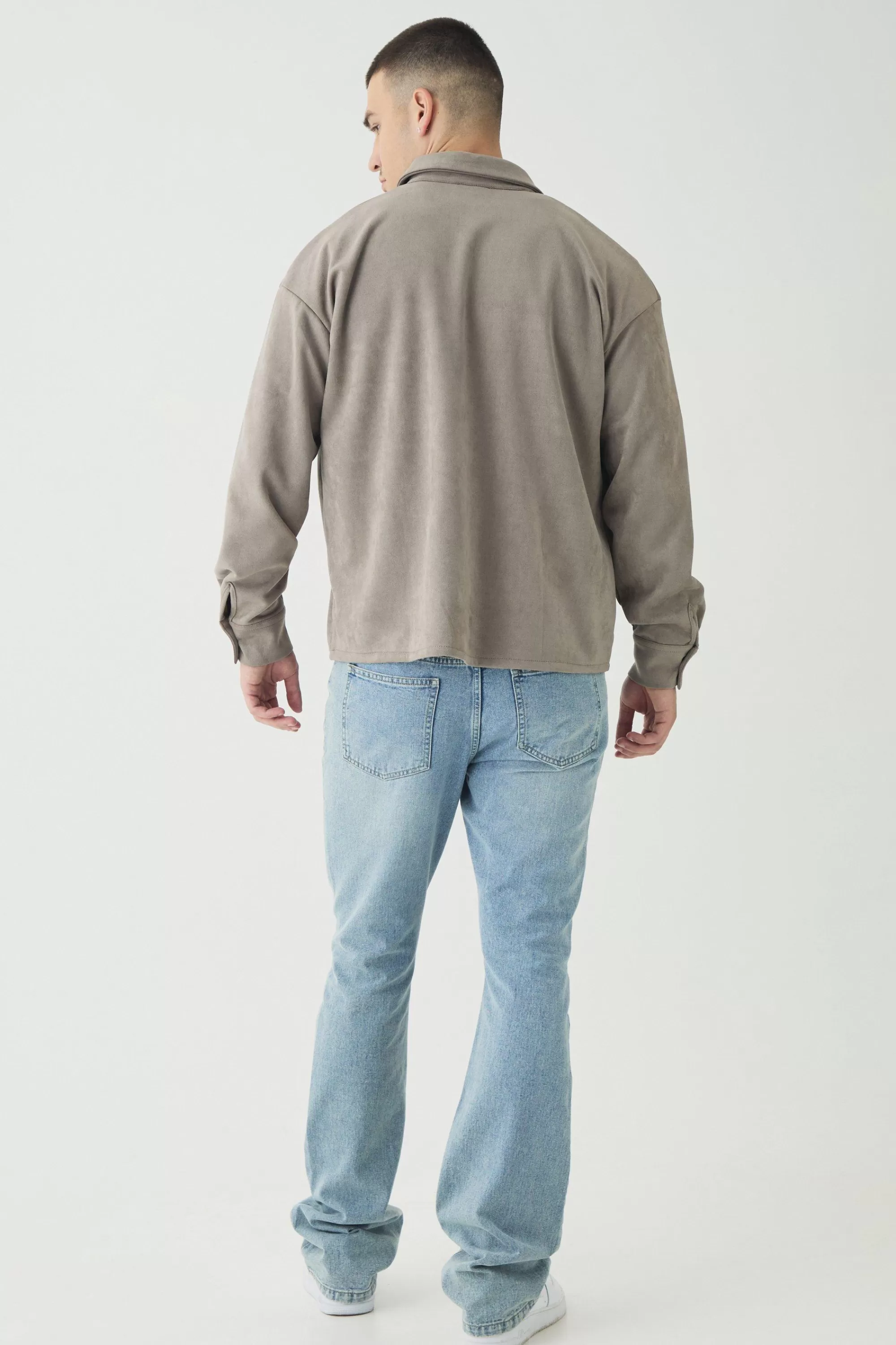 boohooMAN Tall Faux Suede Button Through Overshirt | UK
