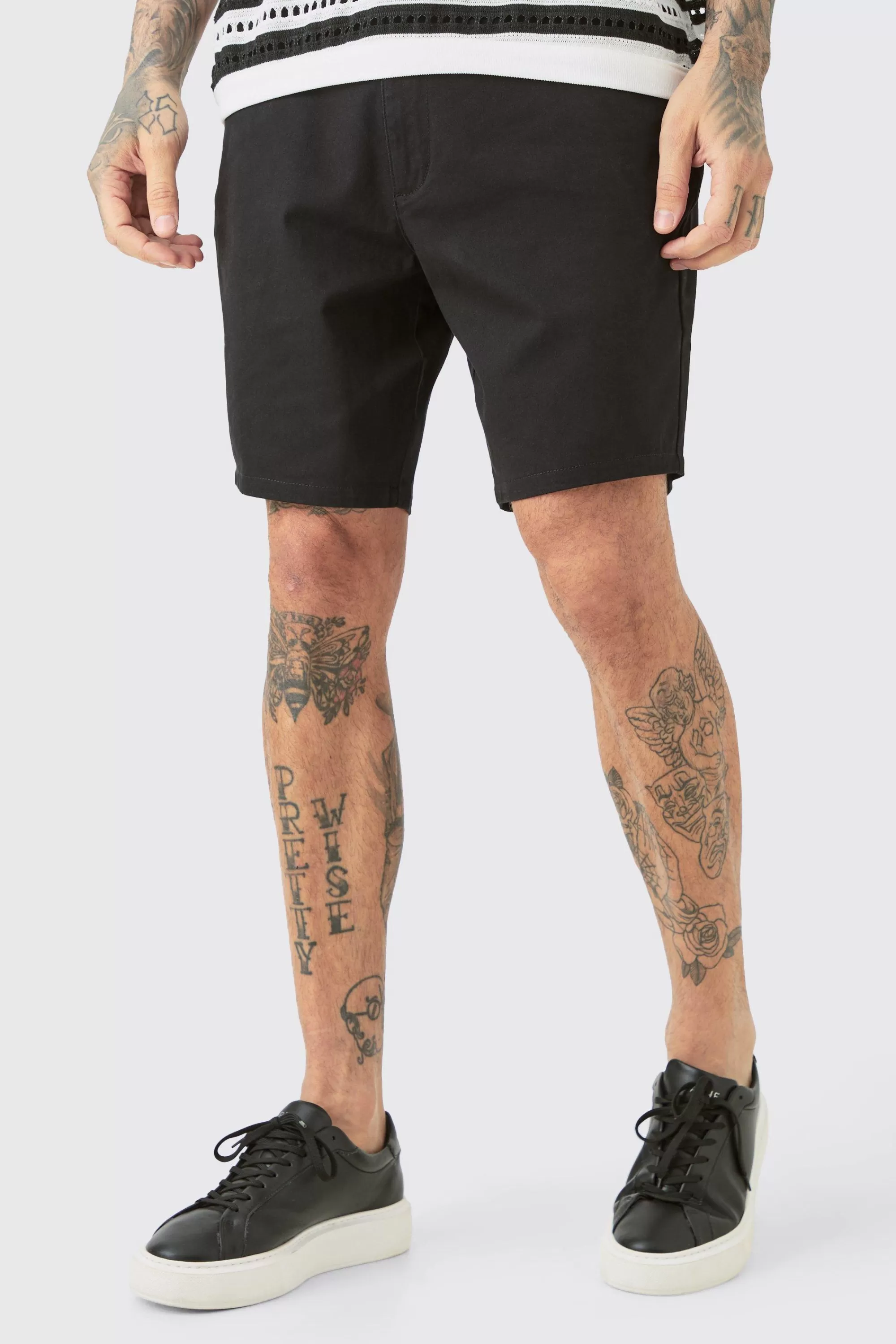 boohooMAN Tall Fixed Waist Skinny Fit Chino Shorts | UK