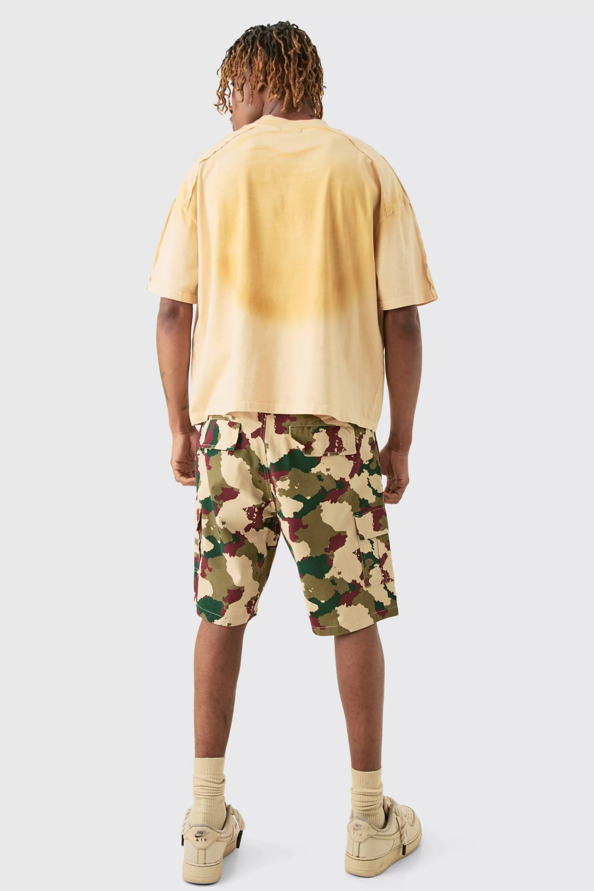 boohooMAN Tall Fixed Waist Camo Twill Cargo Short | UK