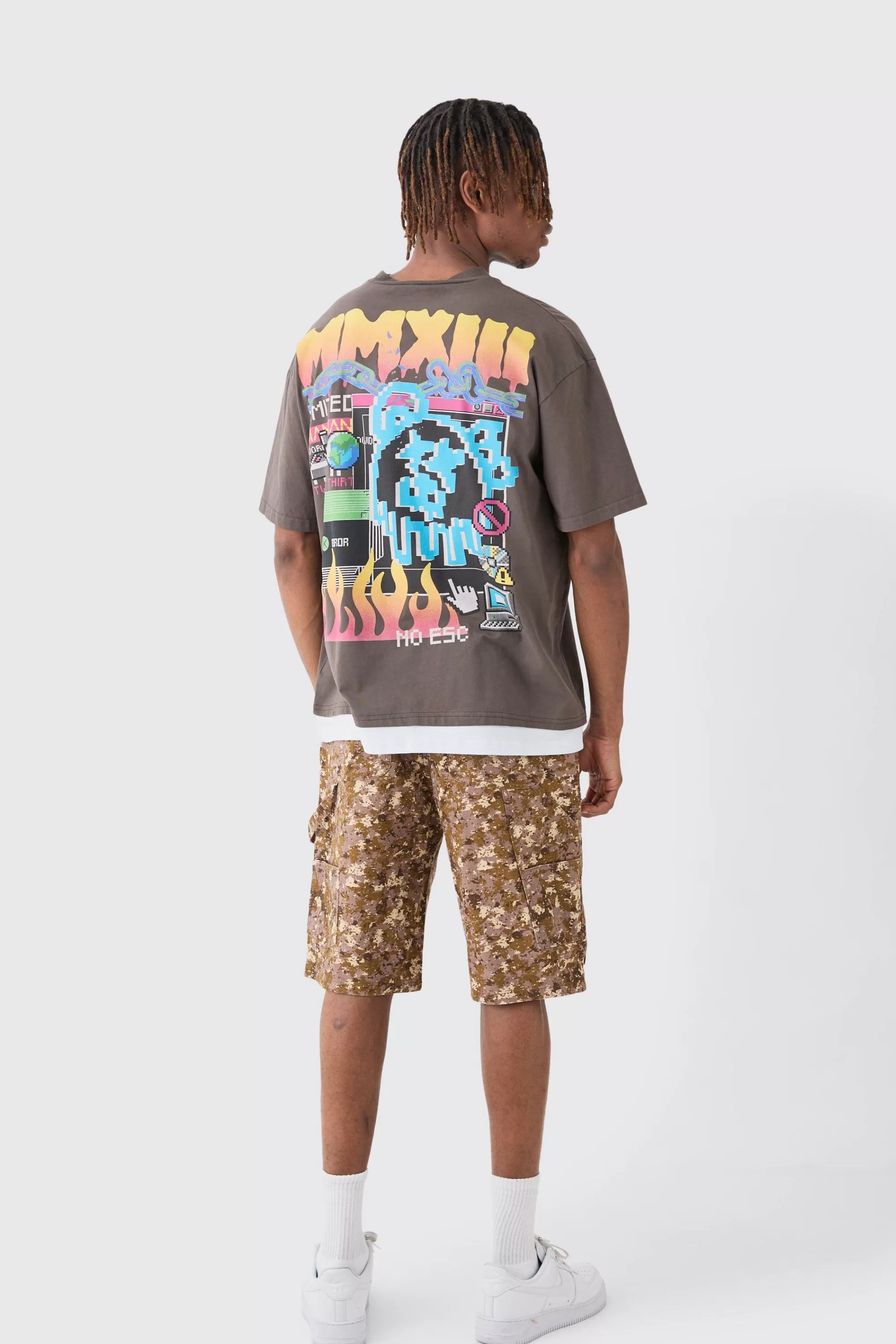 boohooMAN Tall Fixed Waist Camo Twill Carpenter Short | UK