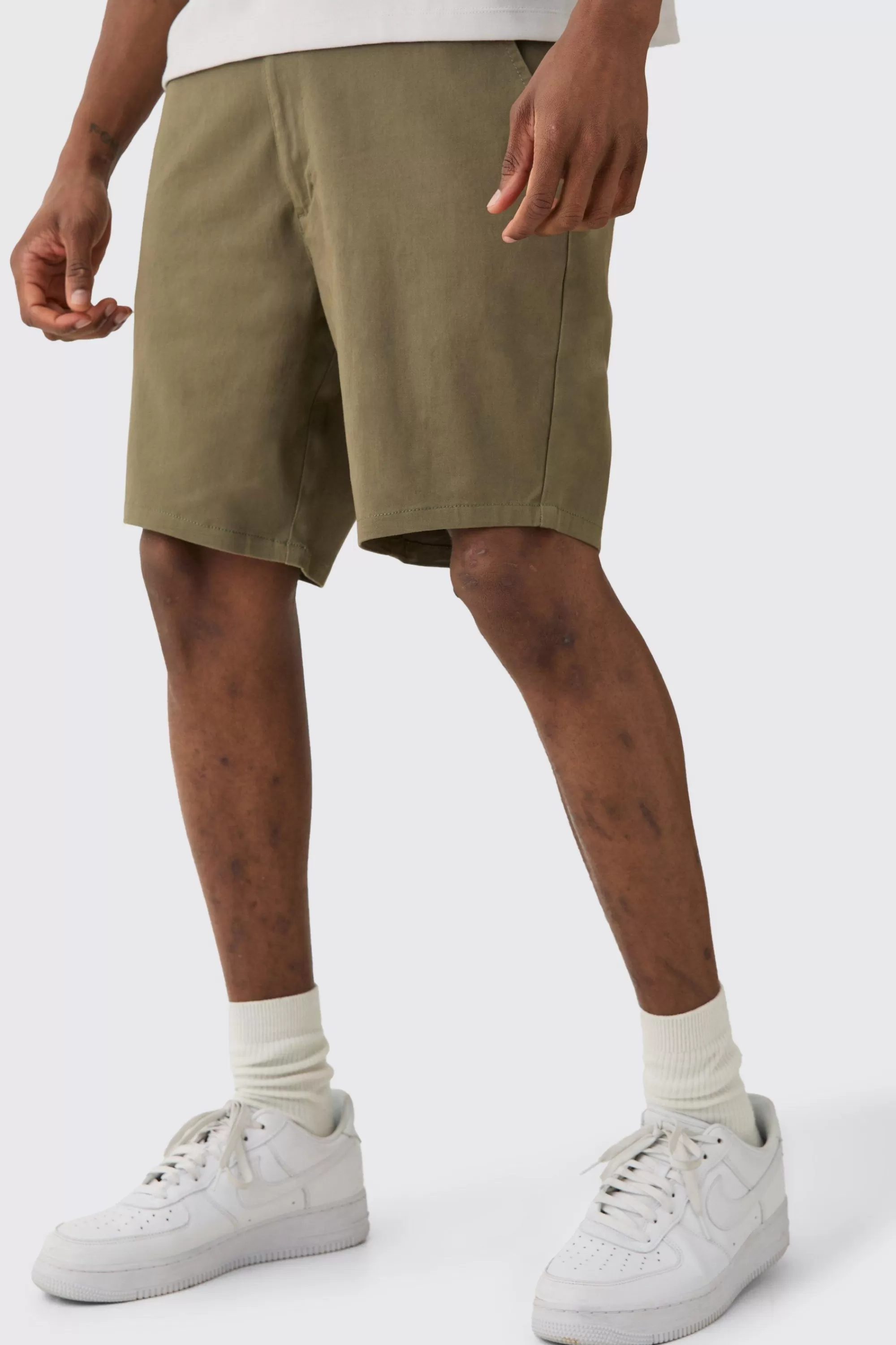 boohooMAN Tall Fixed Waist Skinny Fit Chino Shorts | UK