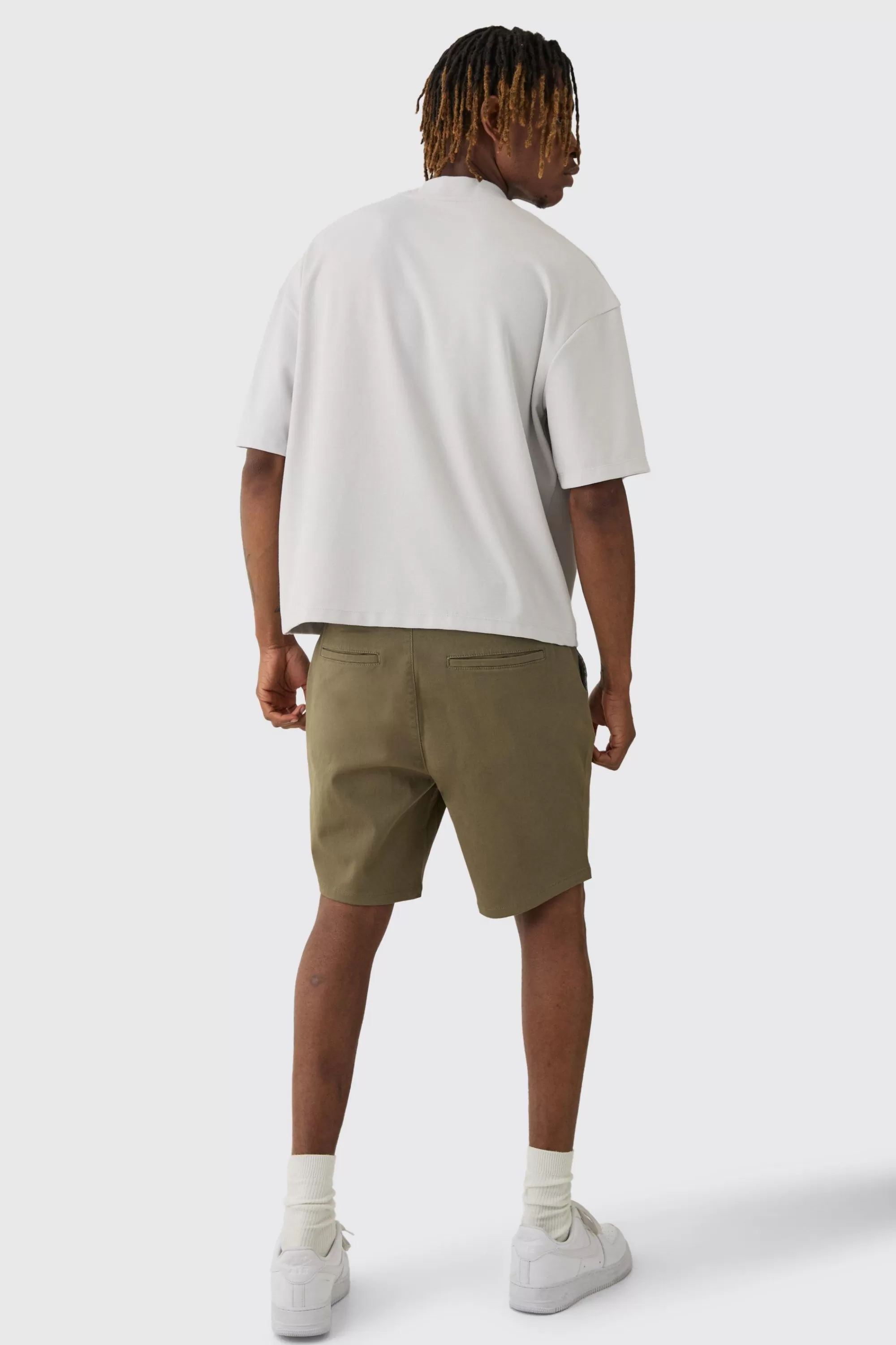 boohooMAN Tall Fixed Waist Skinny Fit Chino Shorts | UK