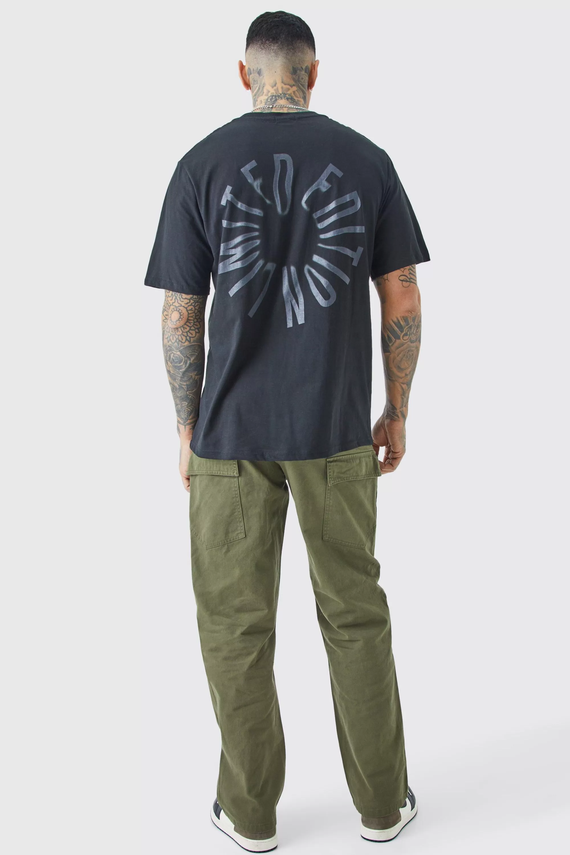 boohooMAN Tall Fixed Waist Relaxed Asymetric Cargo Twill Trouser | UK