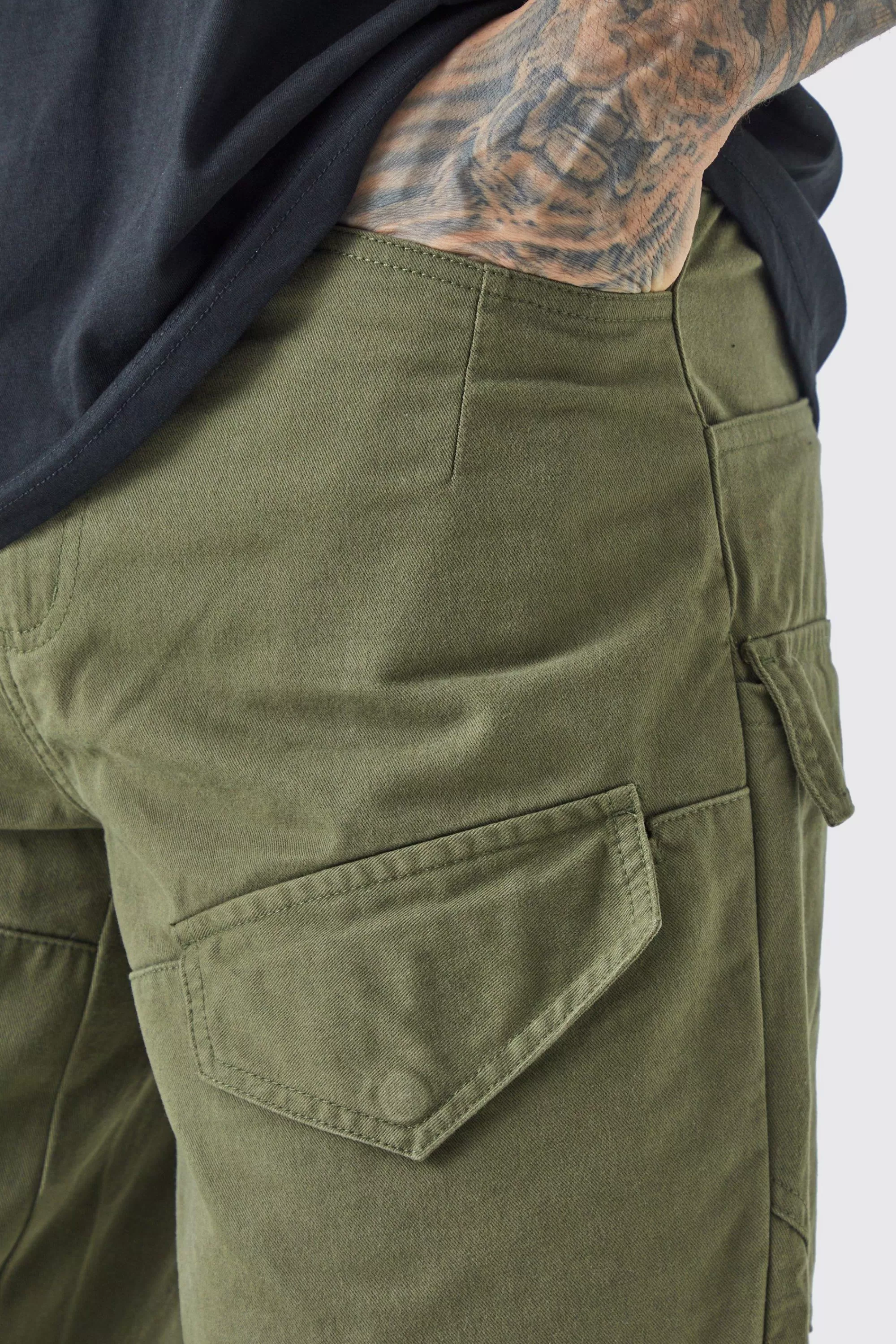 boohooMAN Tall Fixed Waist Relaxed Asymetric Cargo Twill Trouser | UK