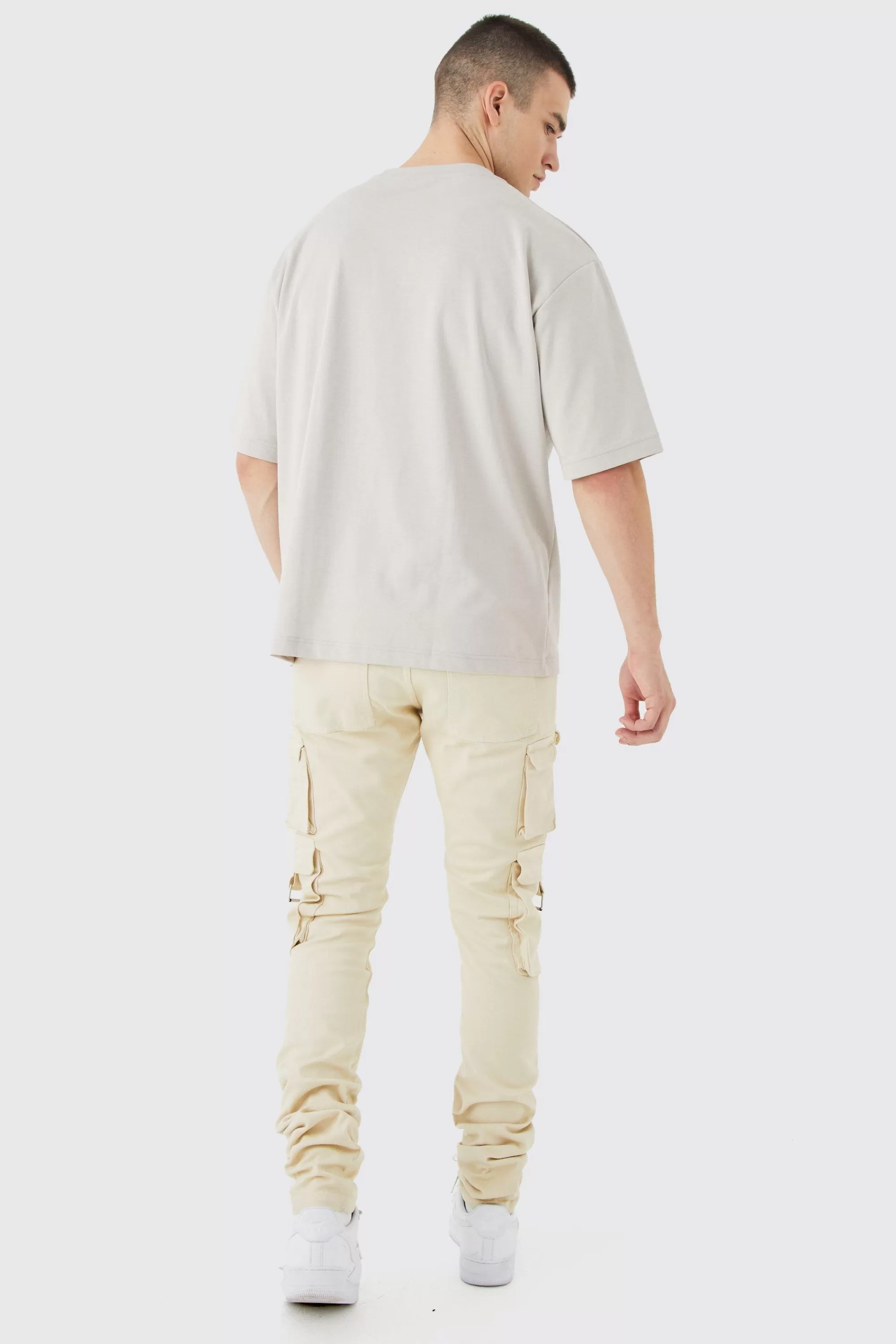 boohooMAN Tall Fixed Waist Skinny Stacked Multi Cargo Trouser | UK