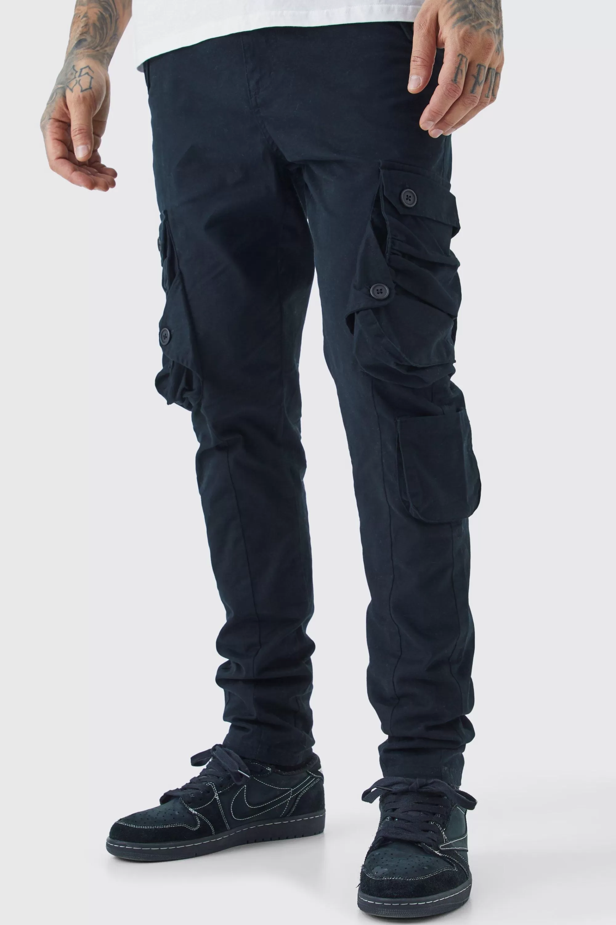 boohooMAN Tall Fixed Waist Skinny Stretch Twill Cargo Trouser | UK