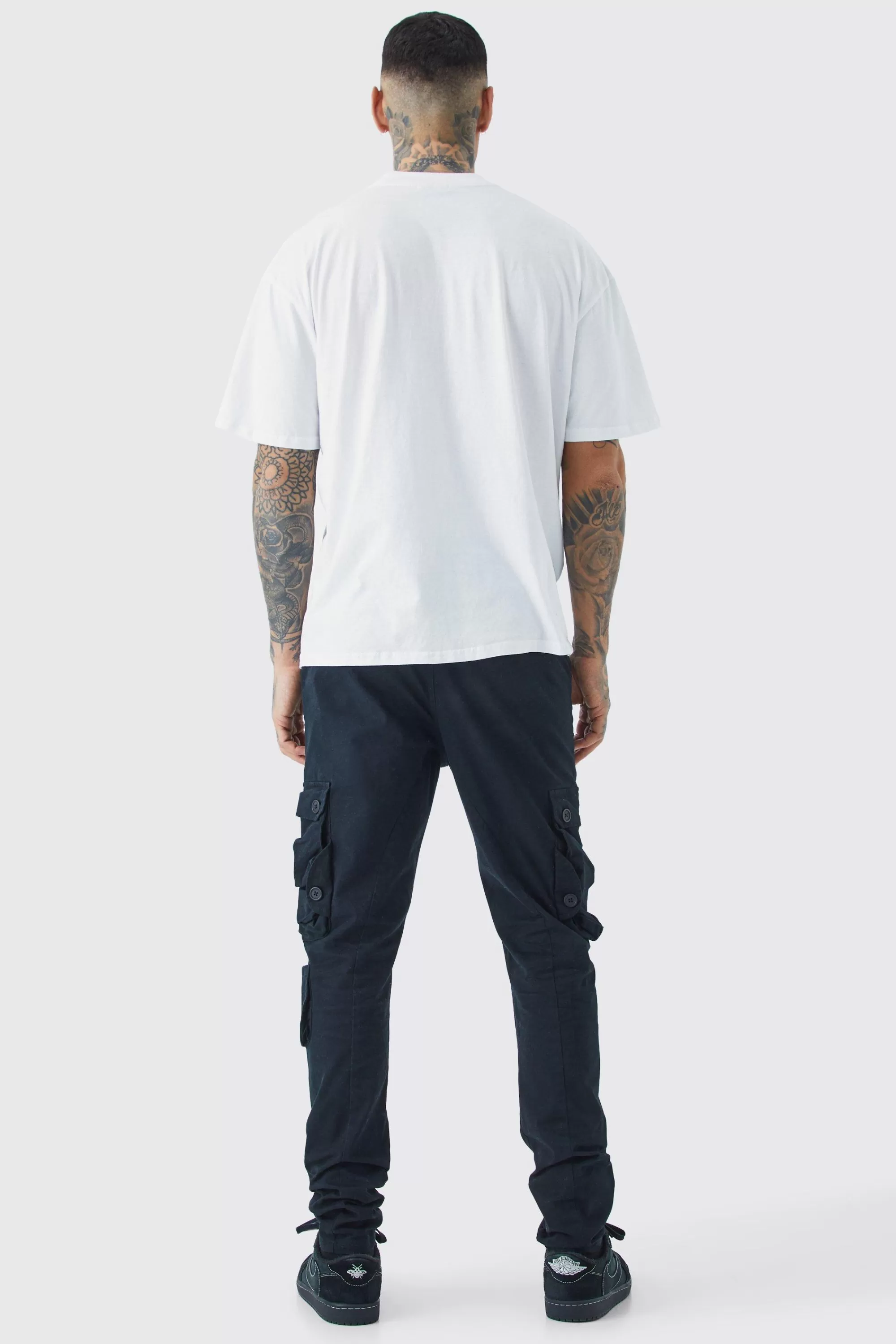 boohooMAN Tall Fixed Waist Skinny Stretch Twill Cargo Trouser | UK