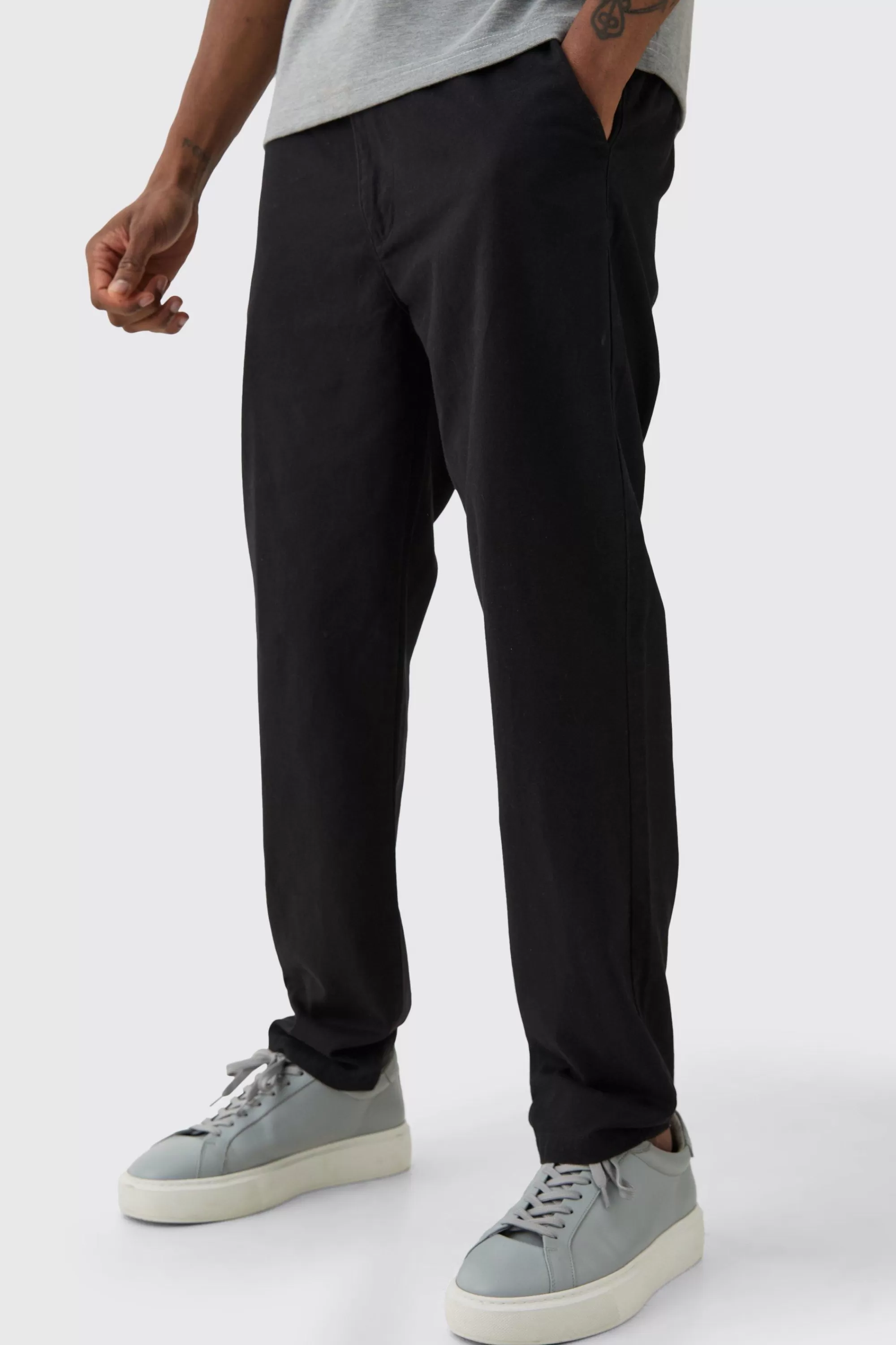 boohooMAN Tall Fixed Waist Slim Cropped Chino Trouser | UK