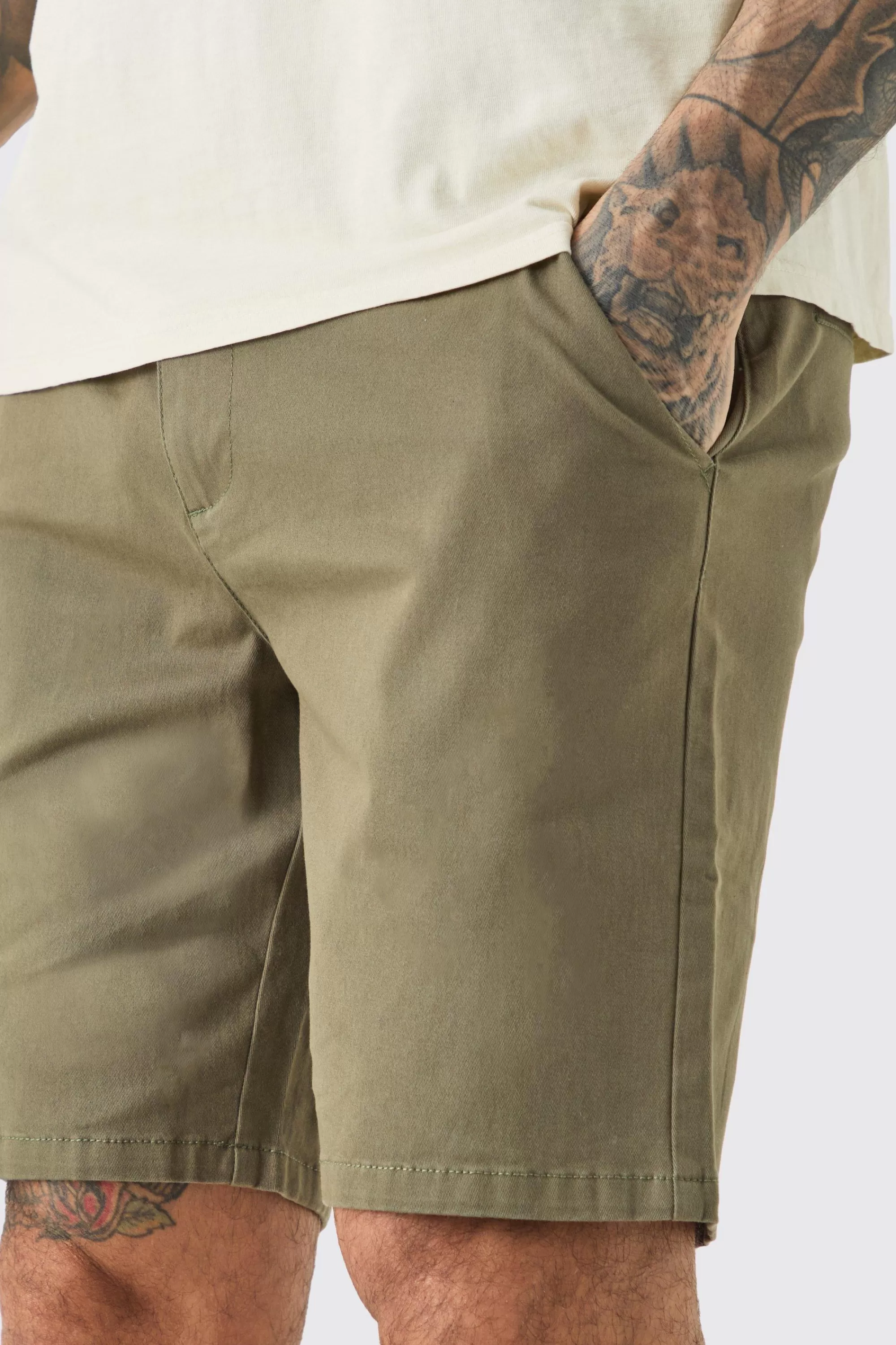 boohooMAN Tall Fixed Waist Slim Fit Chino Shorts In | UK