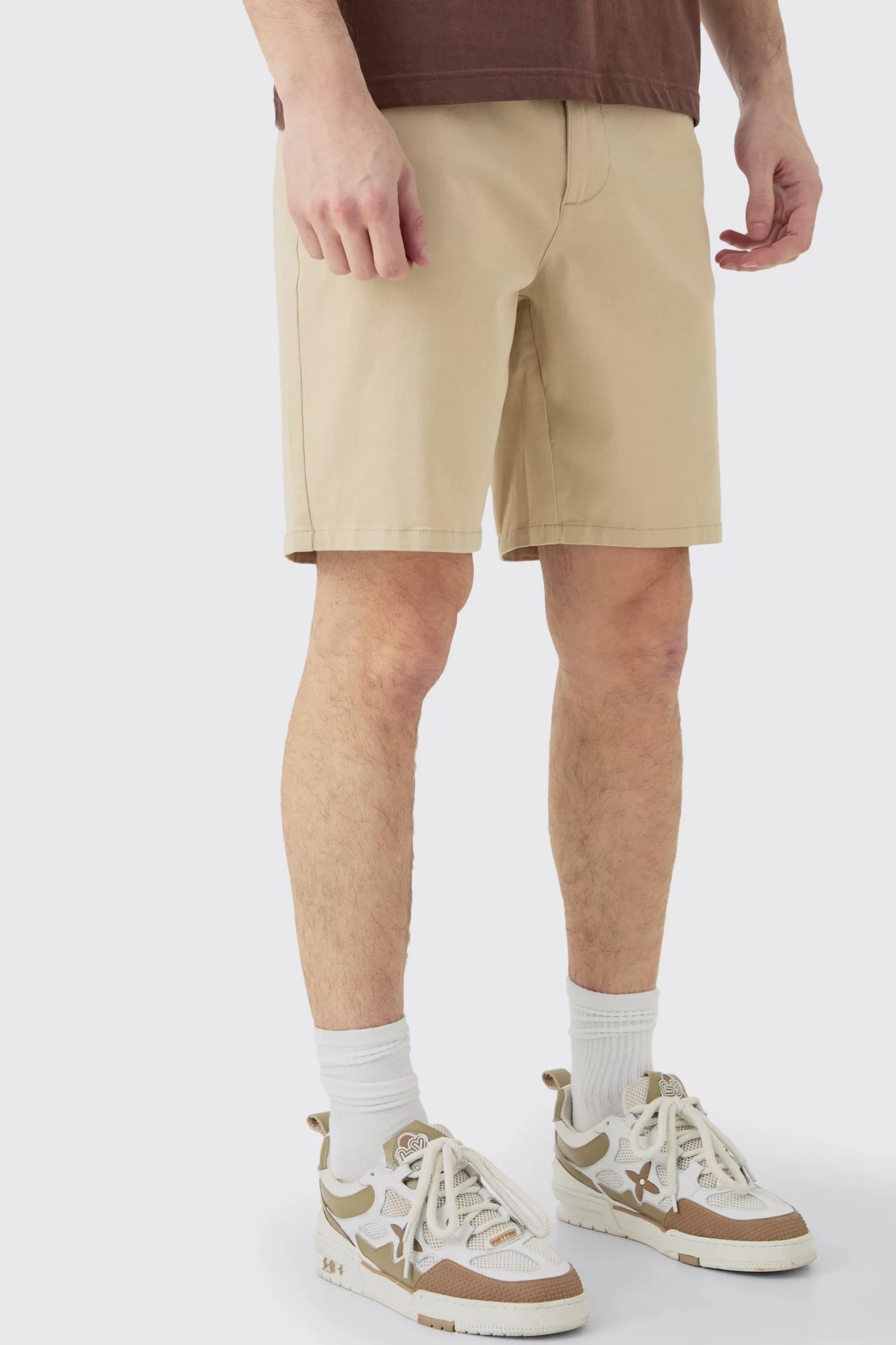 boohooMAN Tall Fixed Waist Slim Fit Chino Shorts In | UK