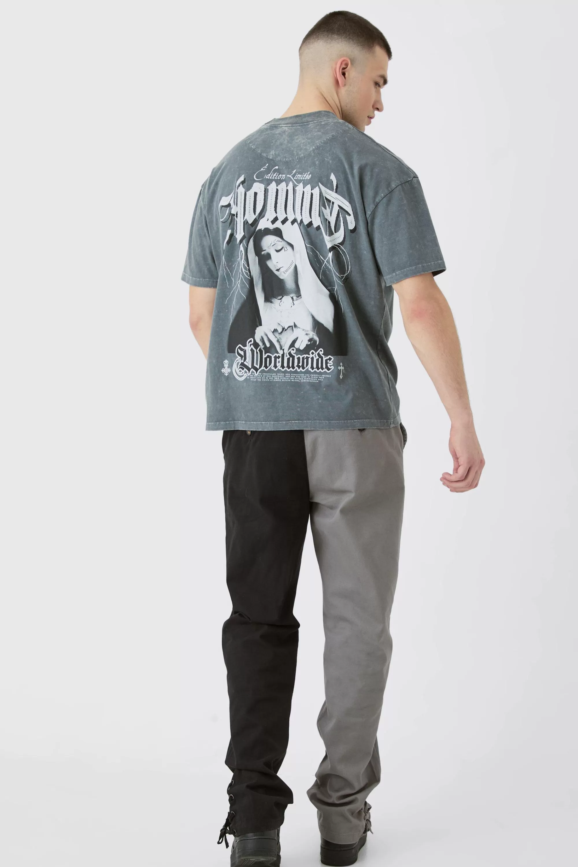 boohooMAN Tall Fixed Waist Straight Leg Washed Splice Trouser | UK