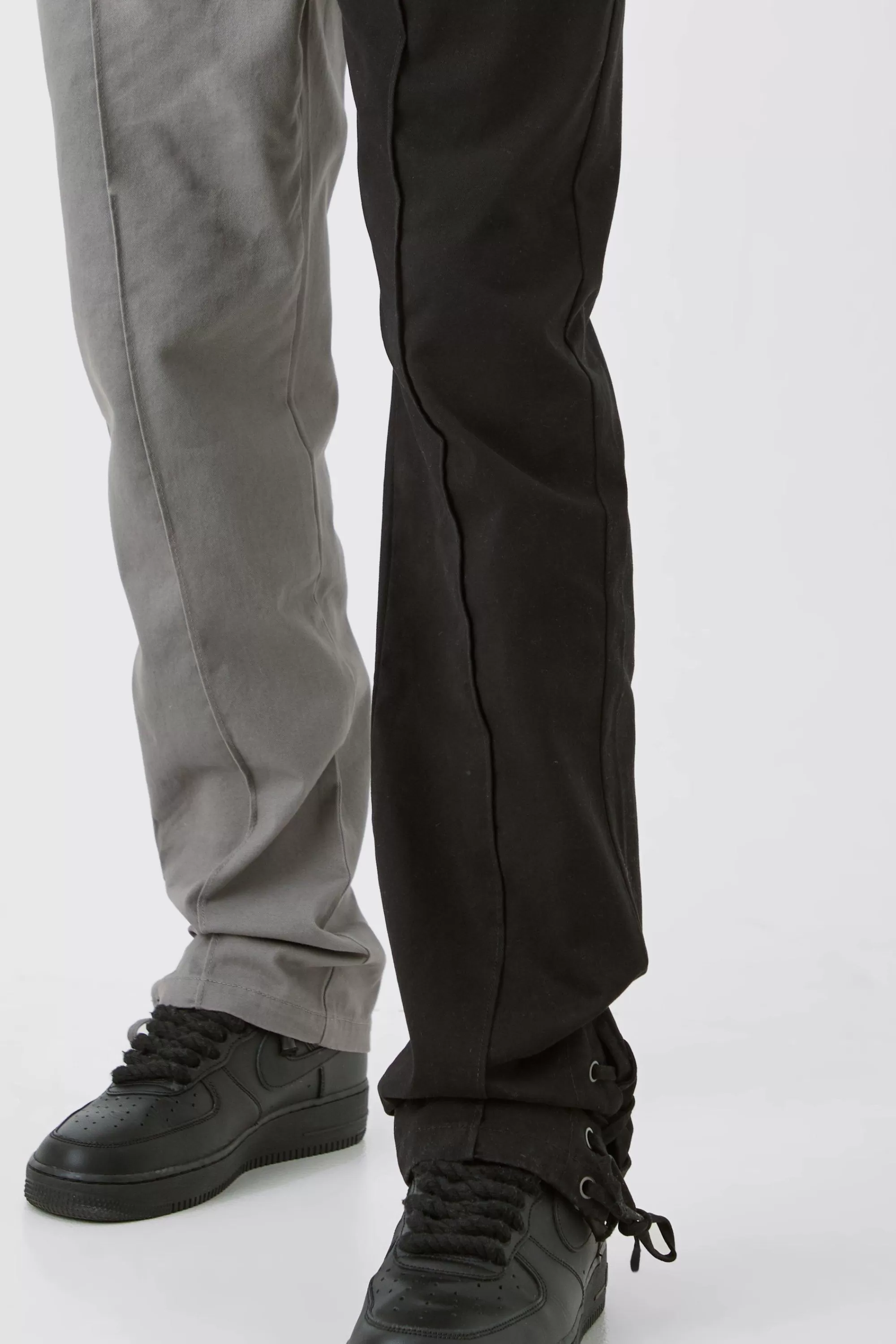boohooMAN Tall Fixed Waist Straight Leg Washed Splice Trouser | UK