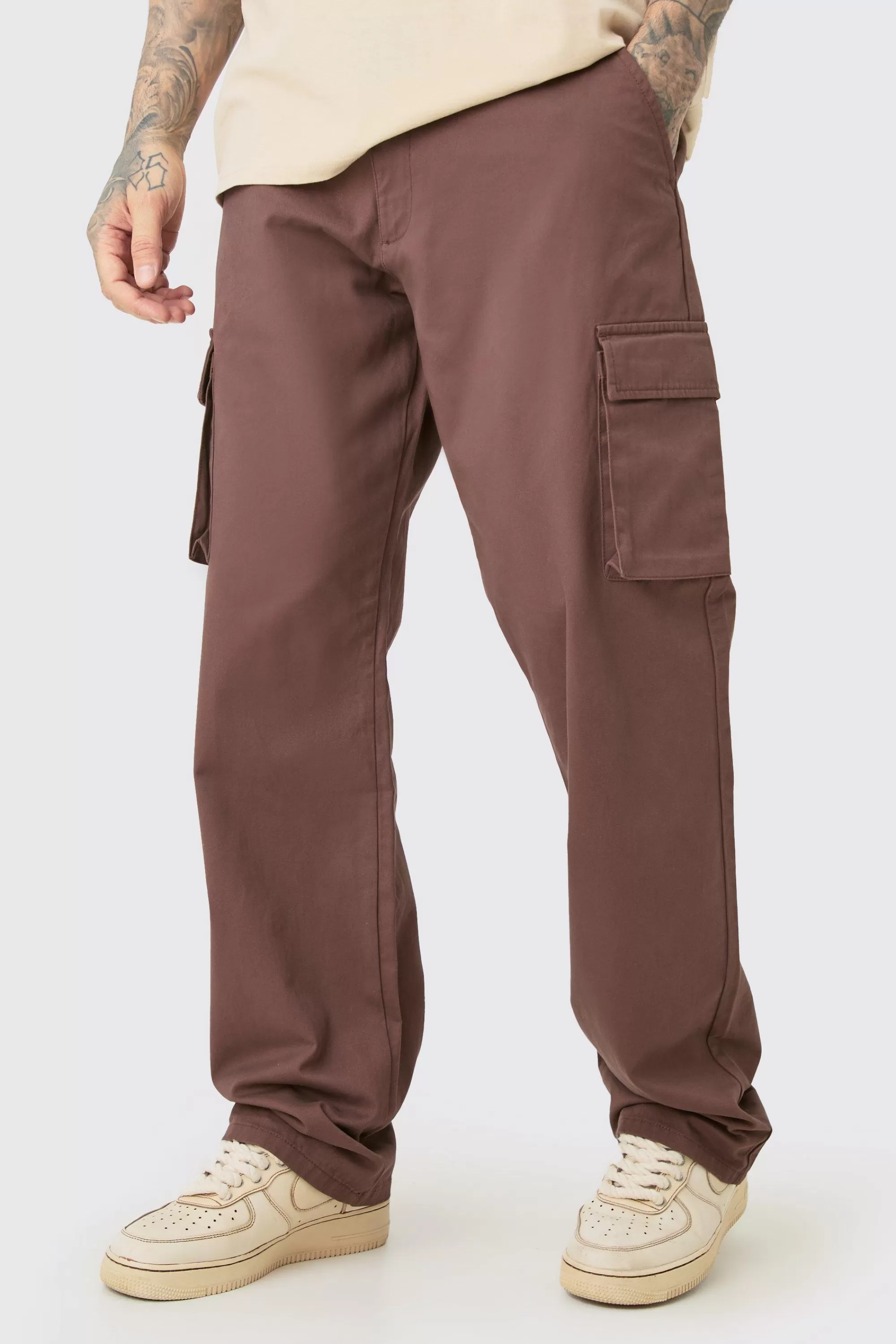 boohooMAN Tall Fixed Waist Twill Relaxed Fit Cargo Trouser | UK