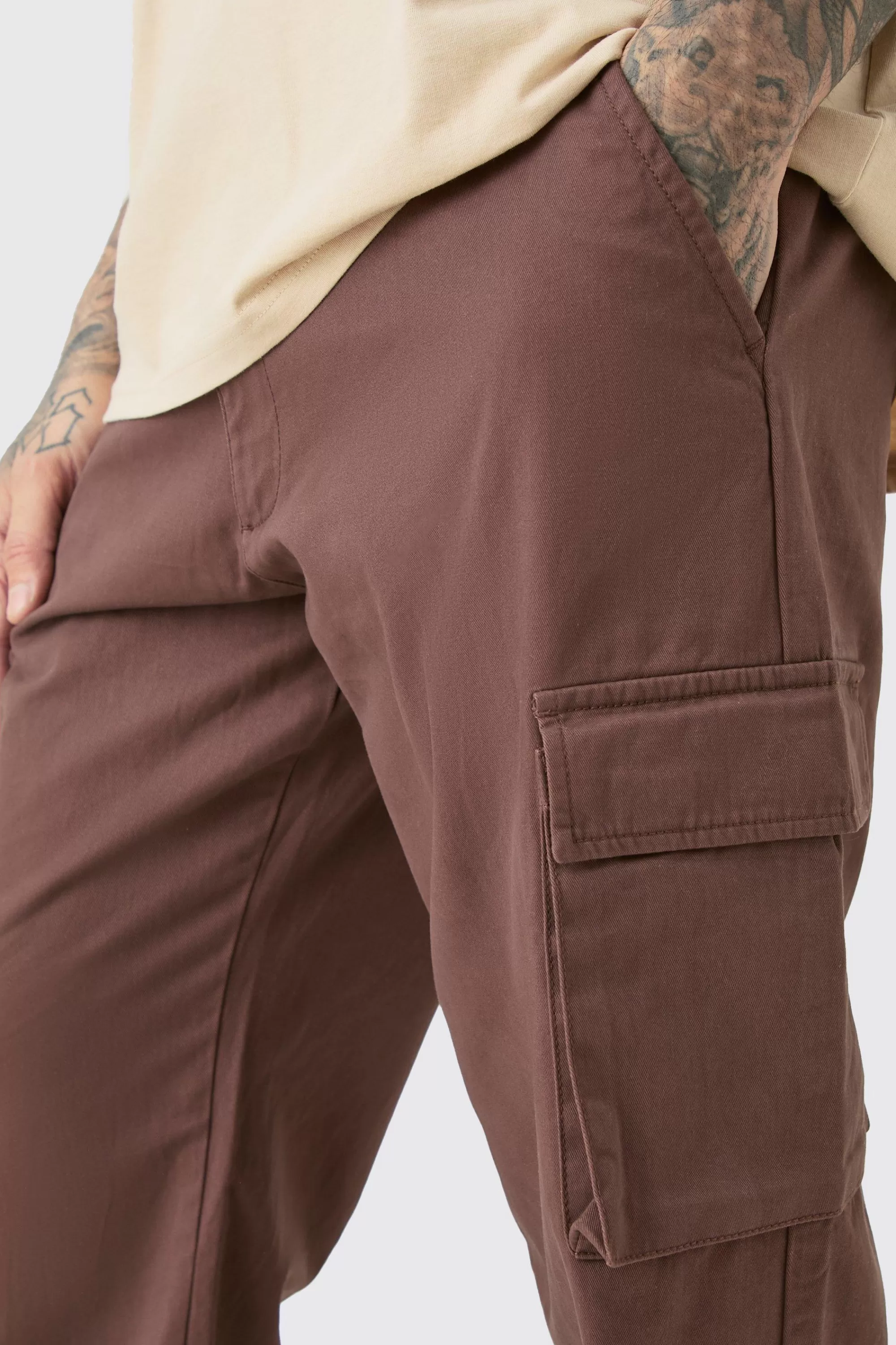 boohooMAN Tall Fixed Waist Twill Relaxed Fit Cargo Trouser | UK