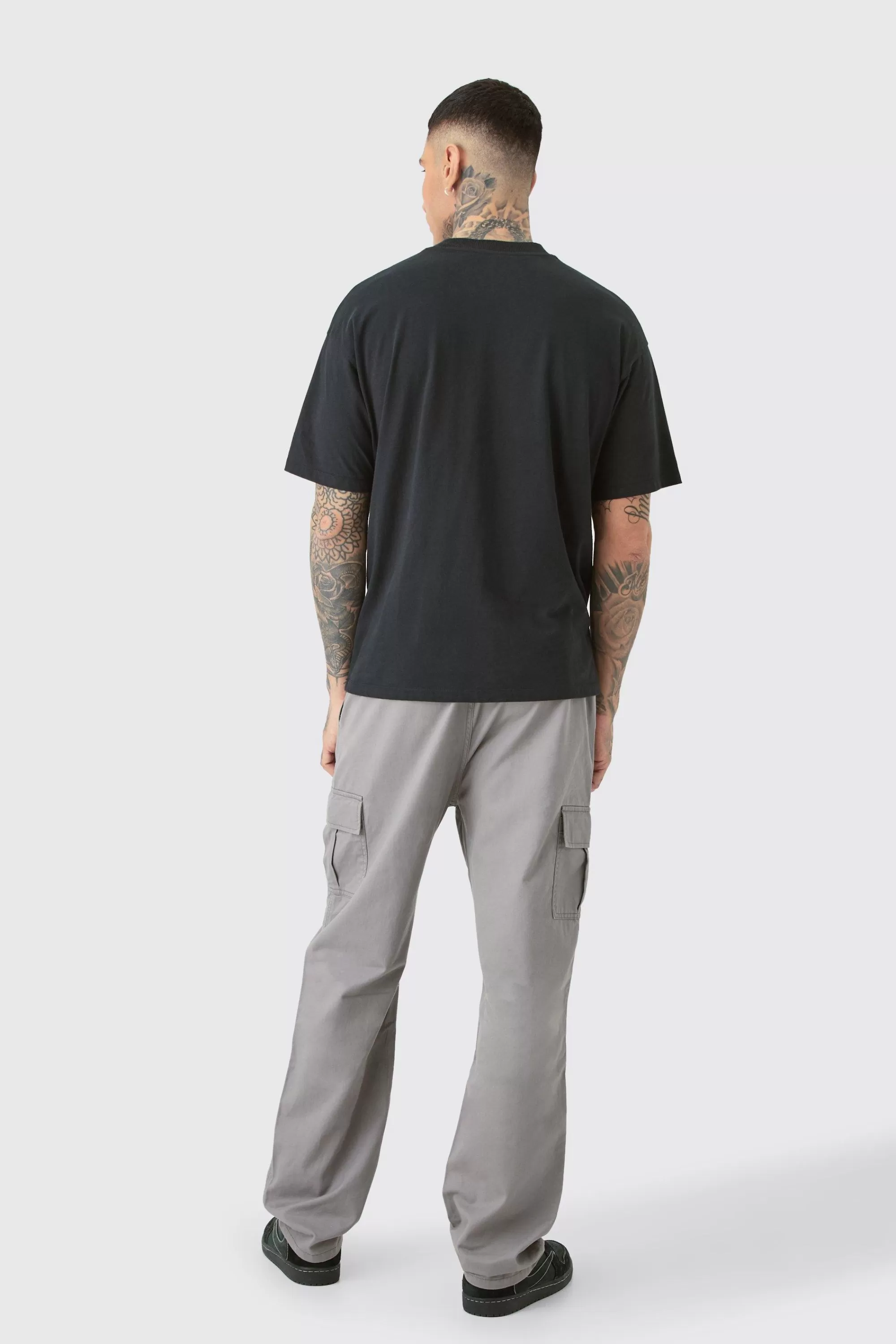 boohooMAN Tall Fixed Waist Twill Straight Leg Cargo Trouser | UK