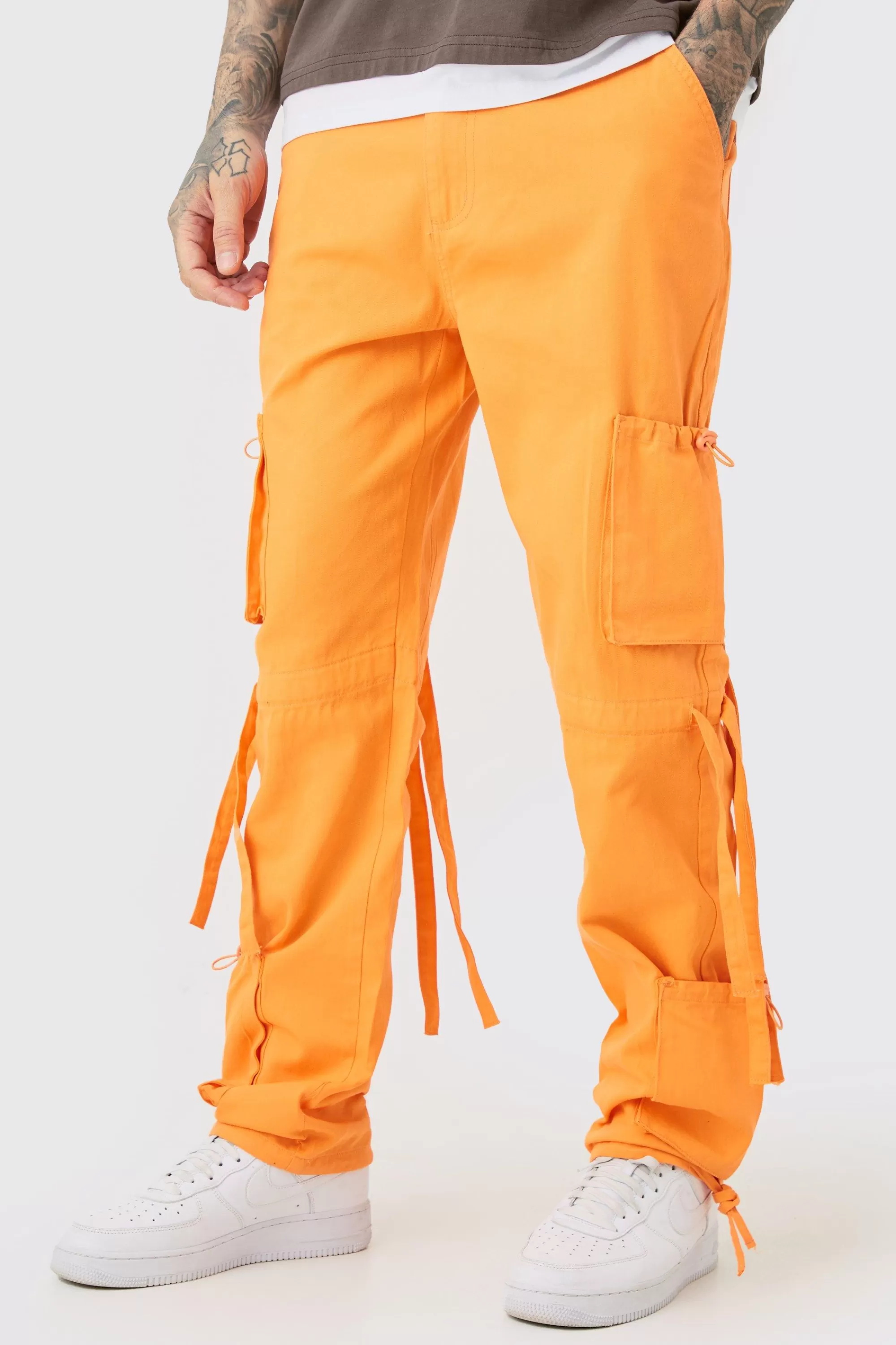 boohooMAN Tall Fixed Waist Washed Twill Multi Cargo Trouser | UK