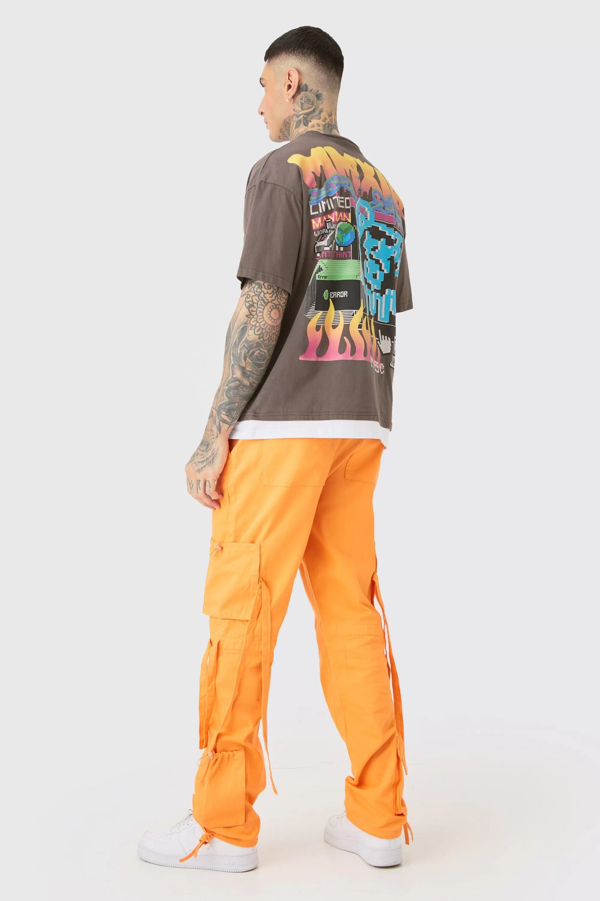 boohooMAN Tall Fixed Waist Washed Twill Multi Cargo Trouser | UK