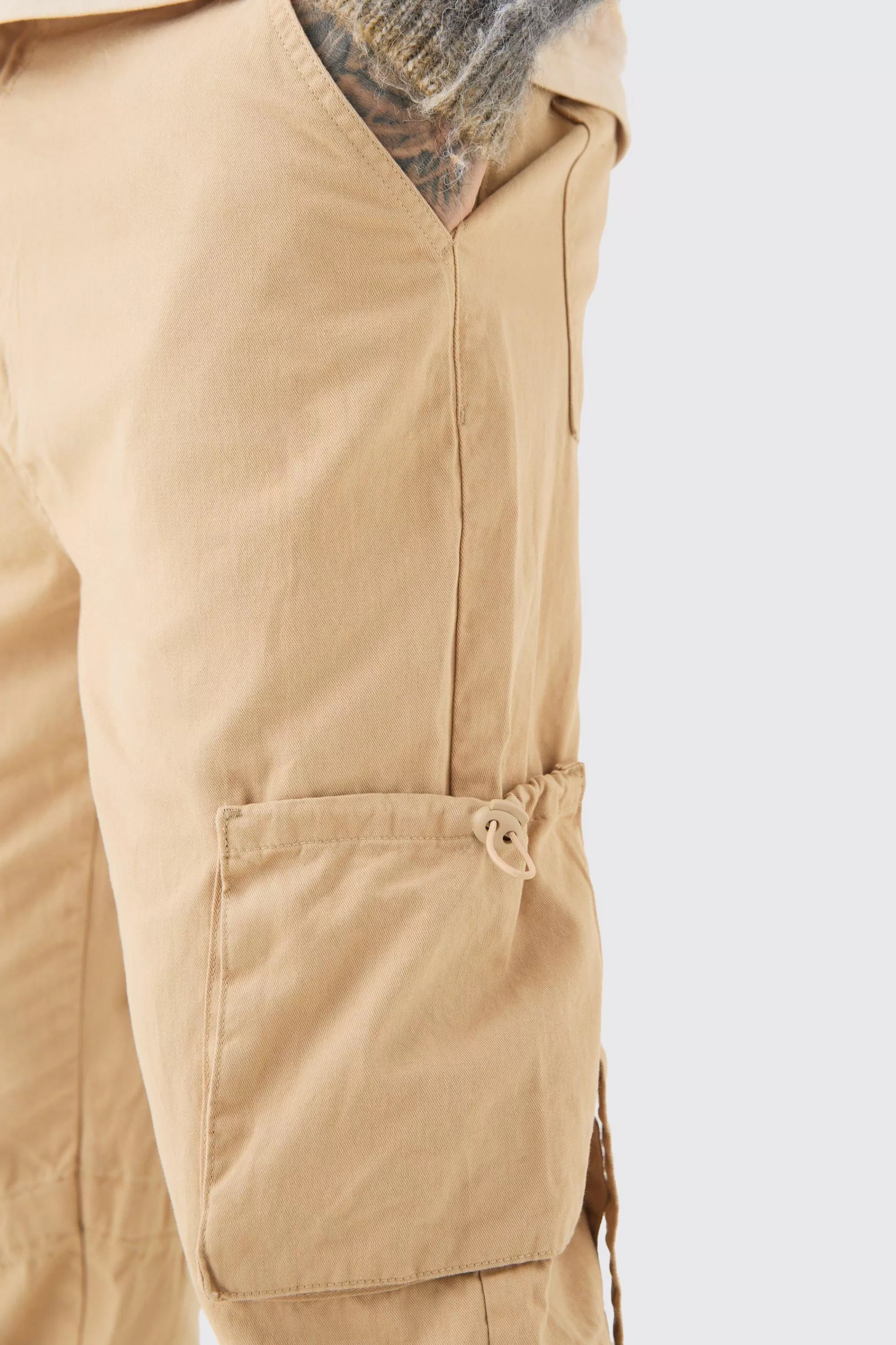 boohooMAN Tall Fixed Waist Washed Twill Multi Cargo Trouser | UK