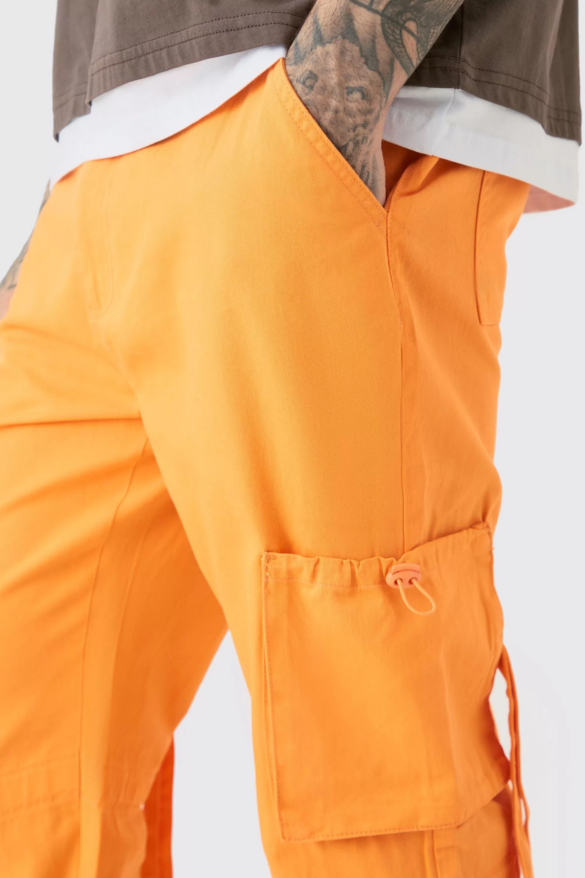 boohooMAN Tall Fixed Waist Washed Twill Multi Cargo Trouser | UK