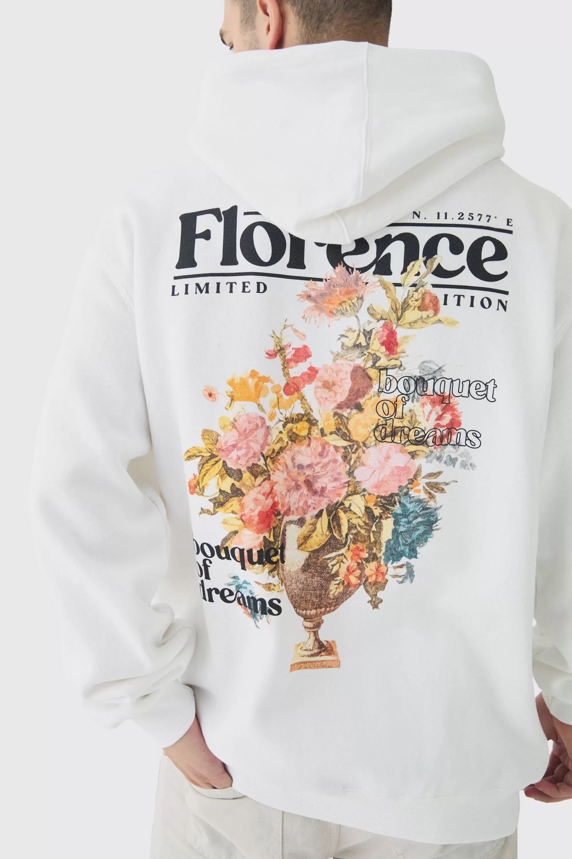 boohooMAN Tall Floral Back Print Oversized Hoodie | UK