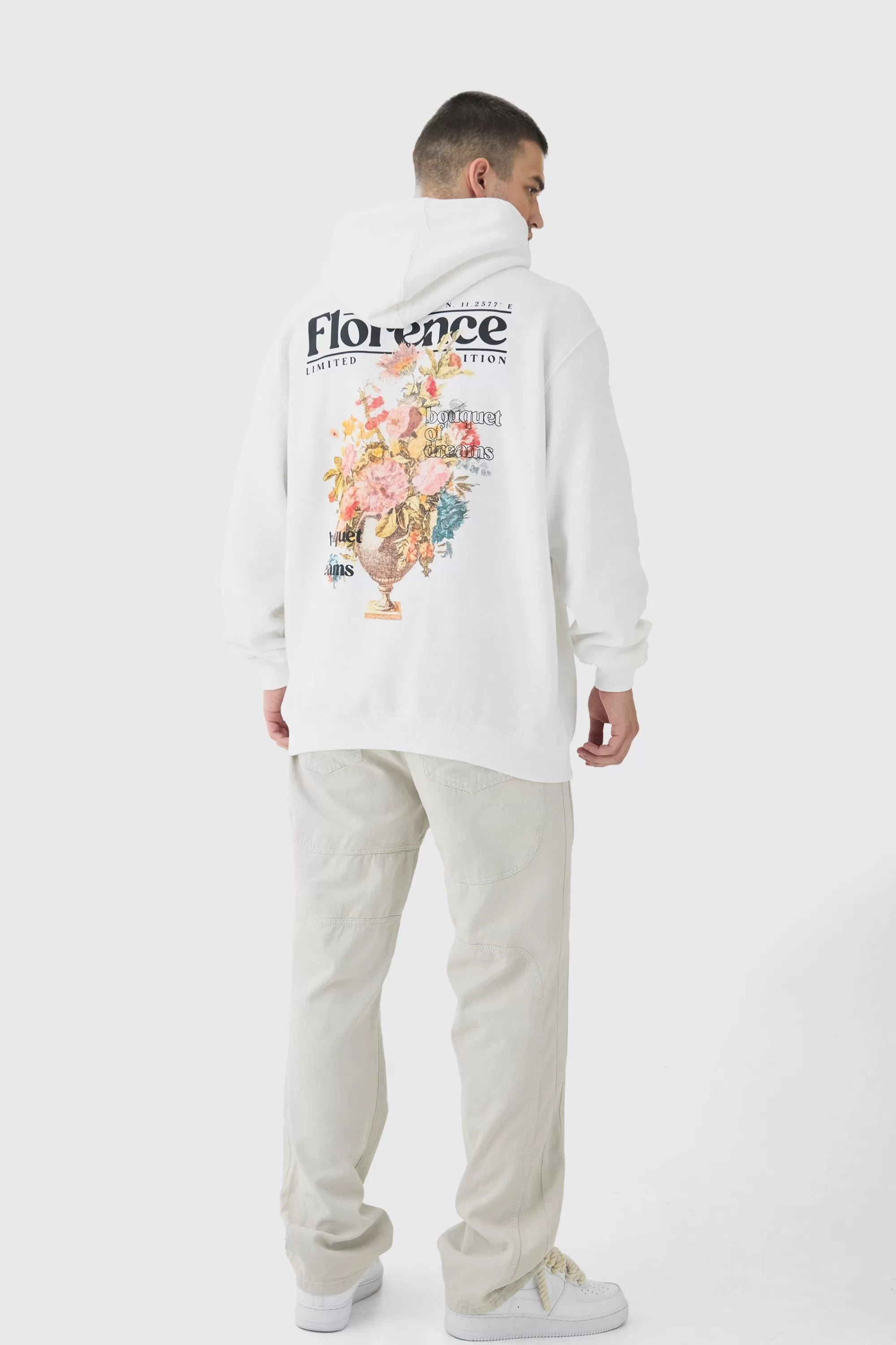 boohooMAN Tall Floral Back Print Oversized Hoodie | UK