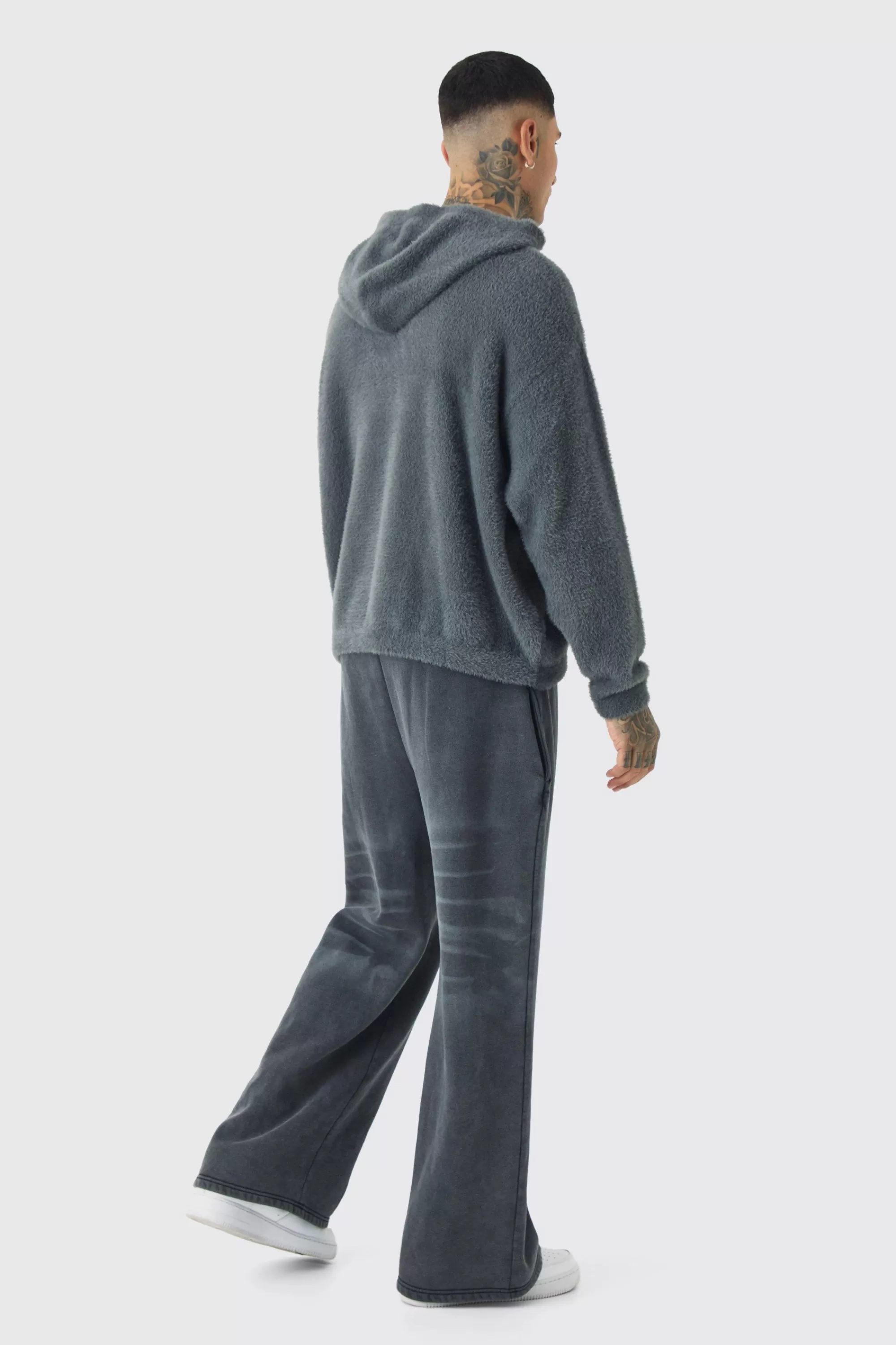 boohooMAN Tall Fluffy Knit Boxy Oversized Hoodie | UK