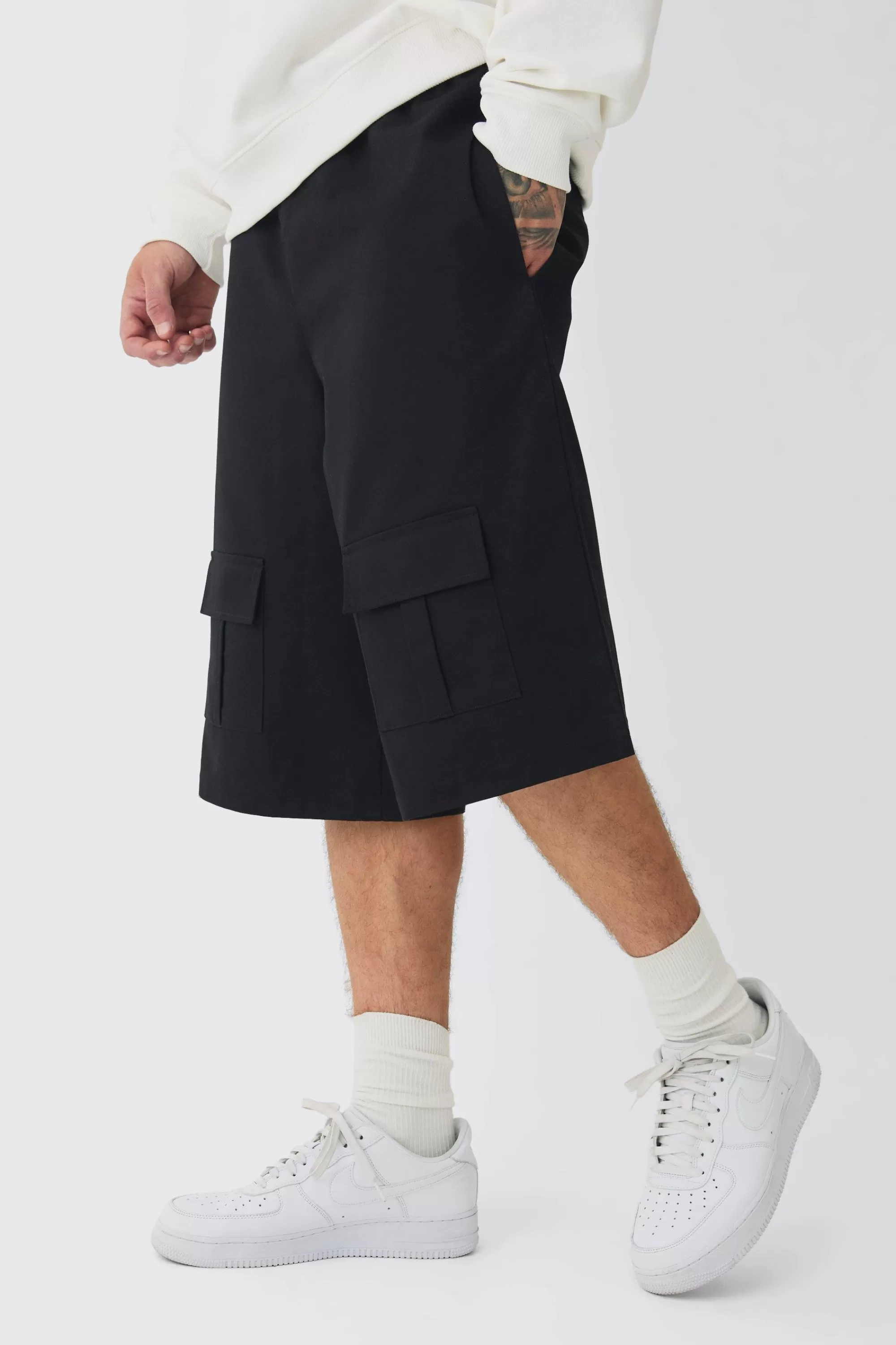 boohooMAN Tall Front Pocket Twill Overdyed Cargo Jort | UK