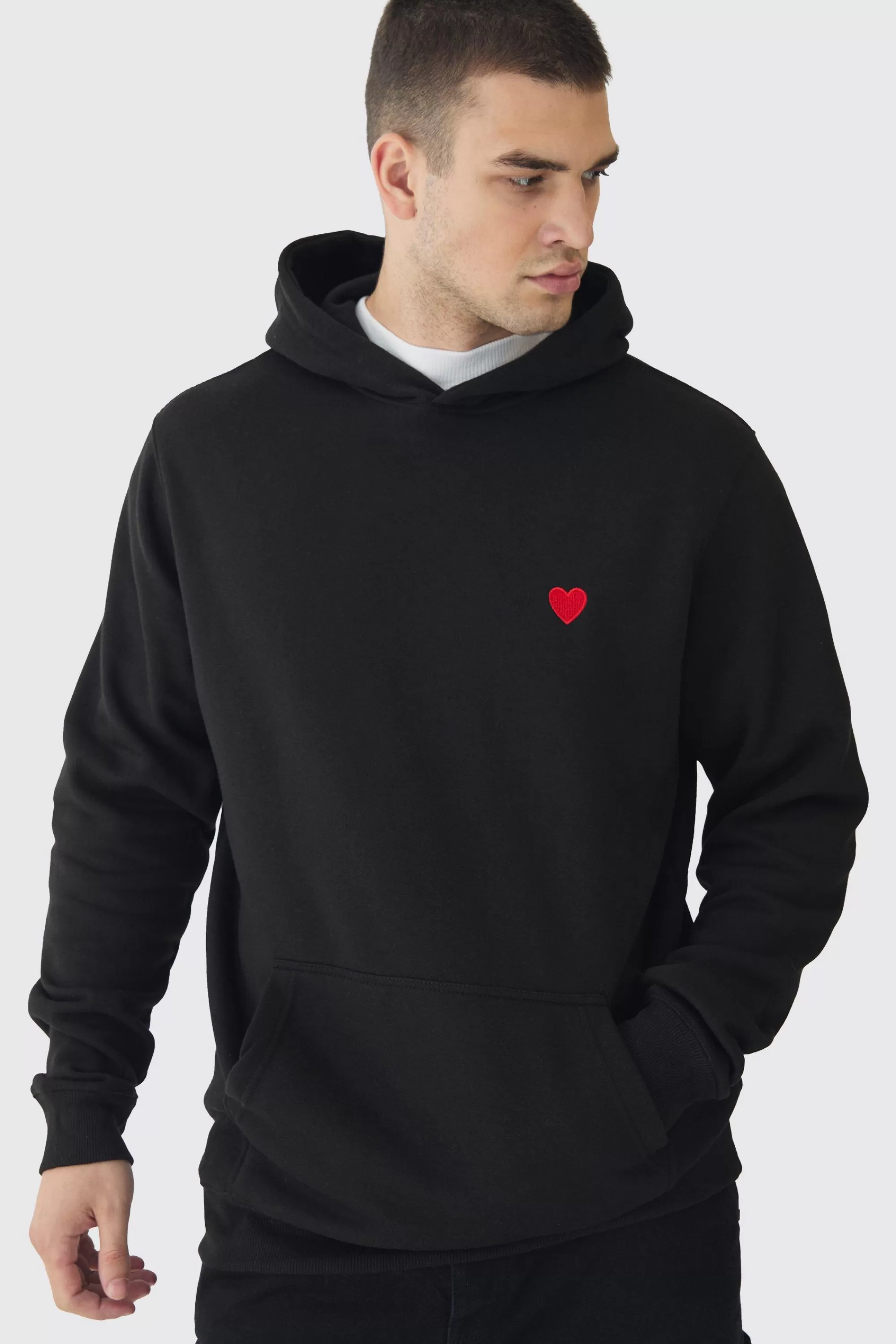 boohooMAN Tall Heart Embroidered Hoodie | UK