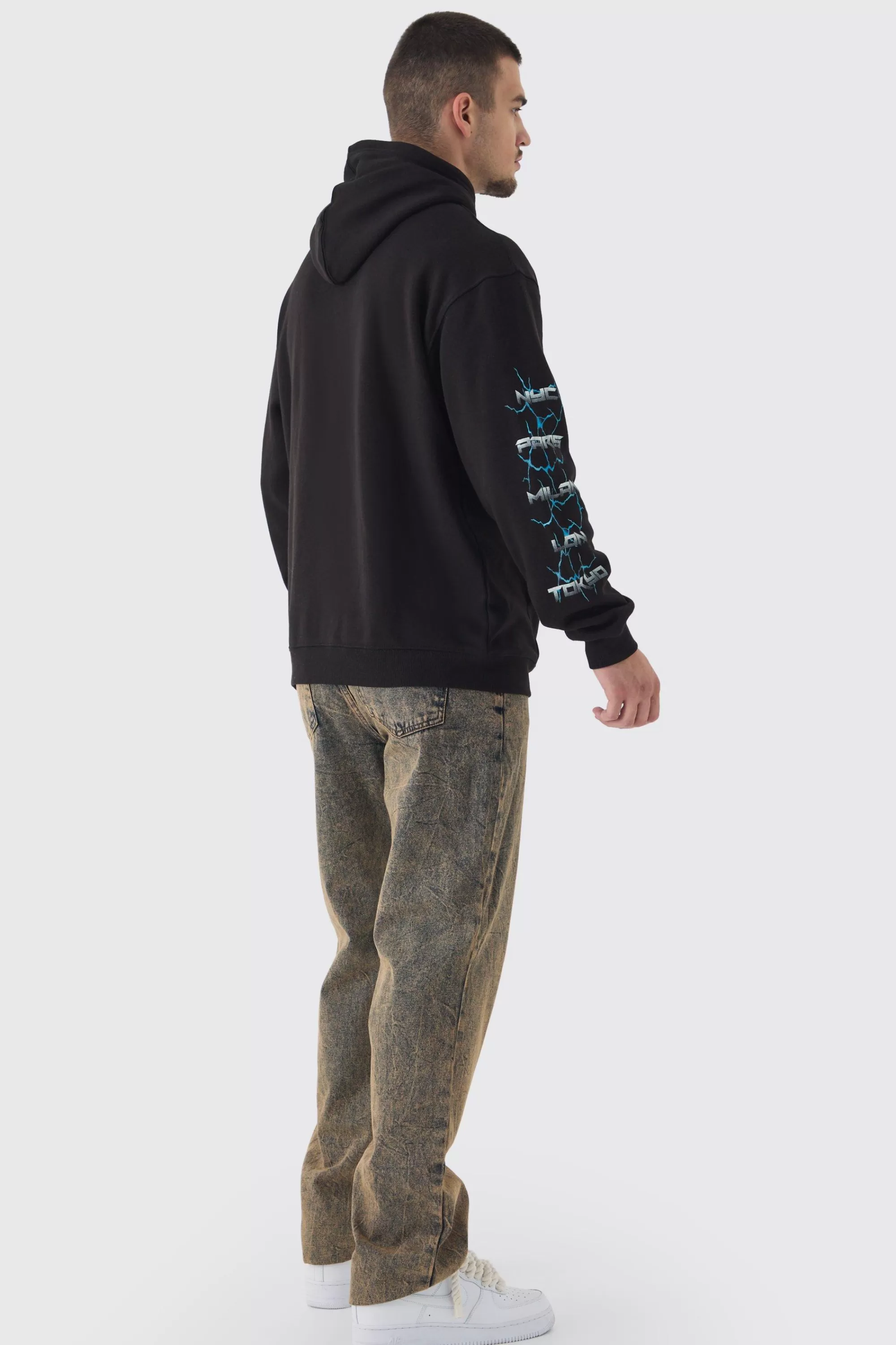 boohooMAN Tall Homme Cross Print Oversized Hoodie In | UK