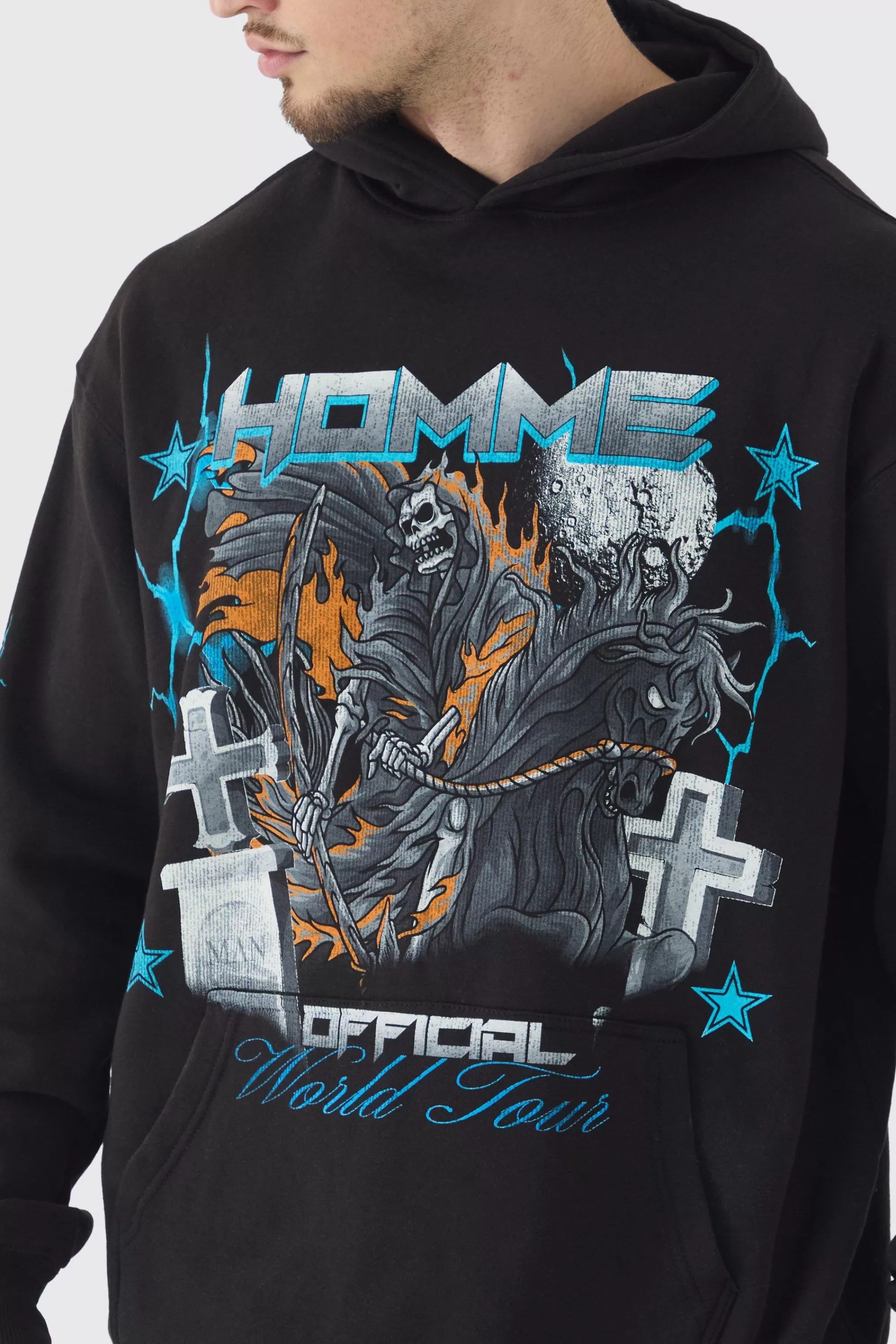 boohooMAN Tall Homme Cross Print Oversized Hoodie In | UK