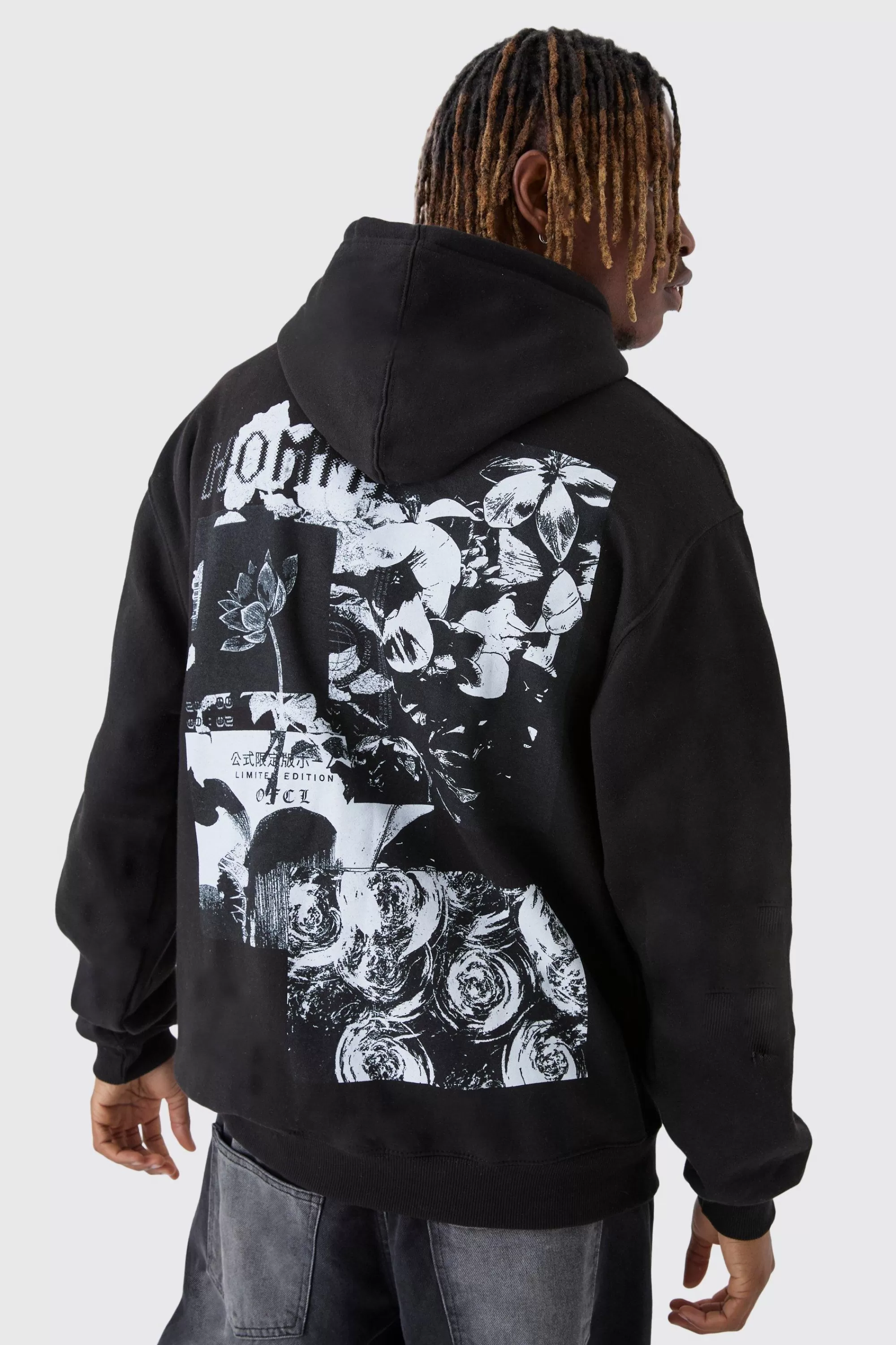 boohooMAN Tall Homme Spliced Floral Graphic Oversized Hoodie | UK