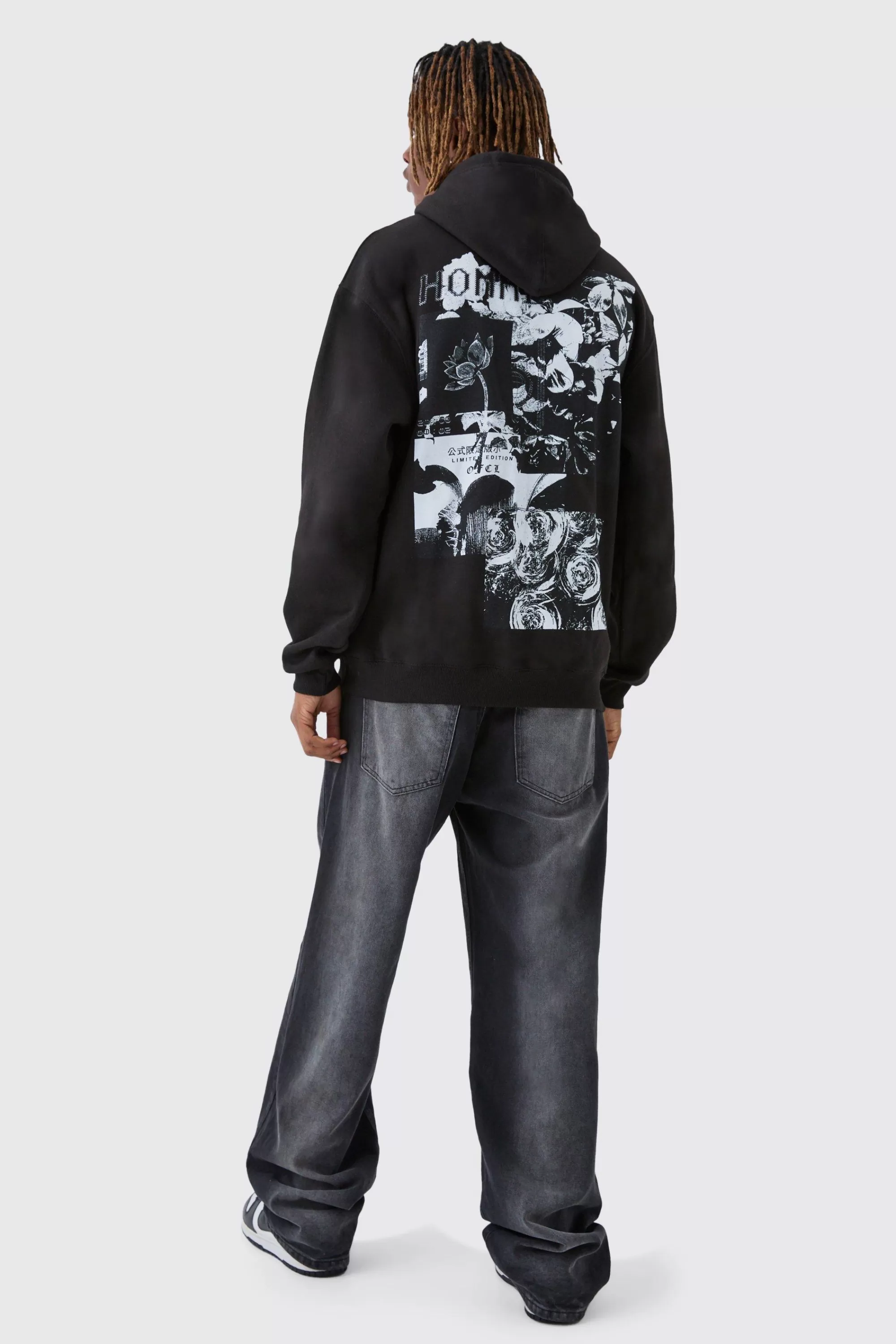 boohooMAN Tall Homme Spliced Floral Graphic Oversized Hoodie | UK