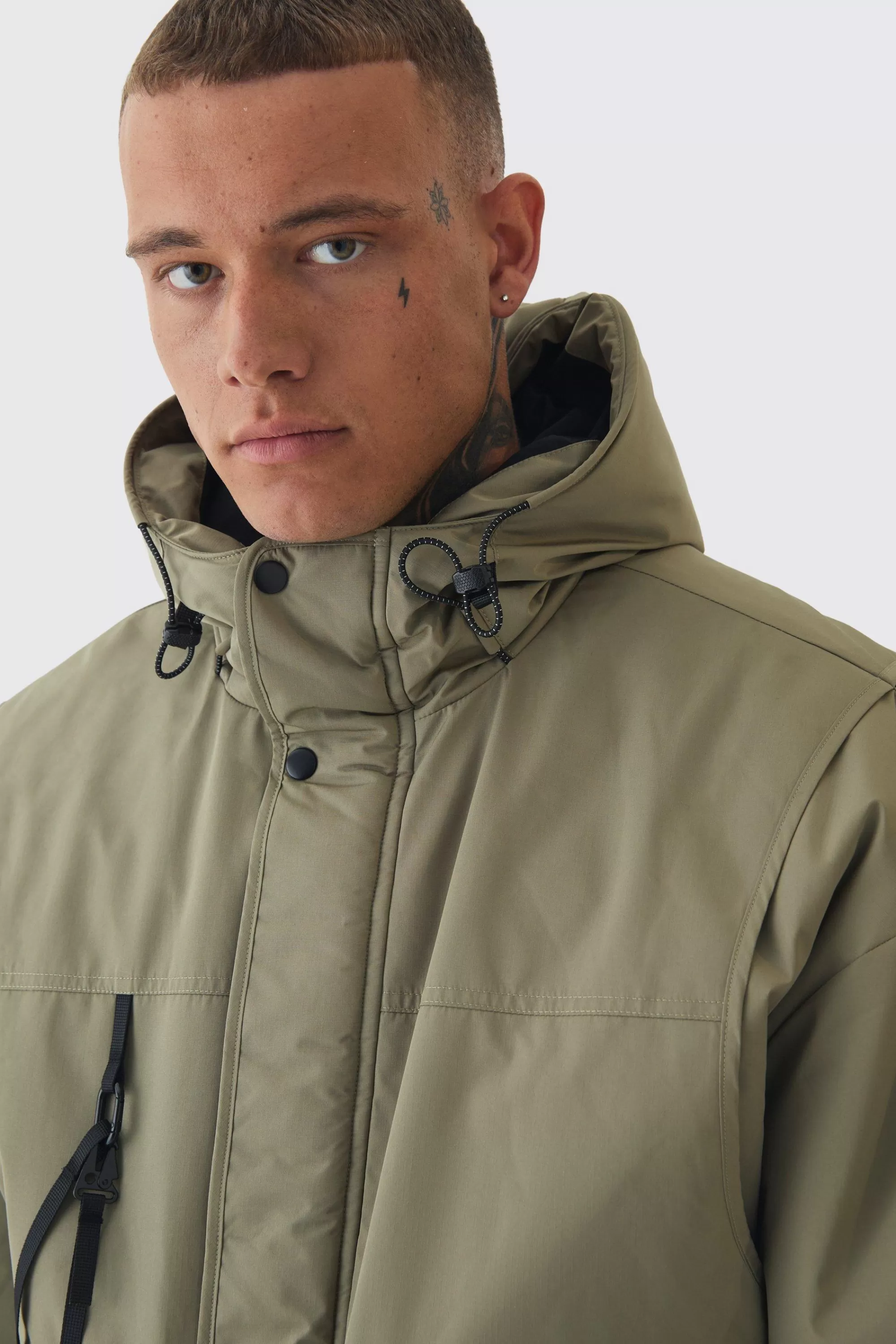 boohooMAN Tall Hooded Utility Tech Parka Jacket In | UK