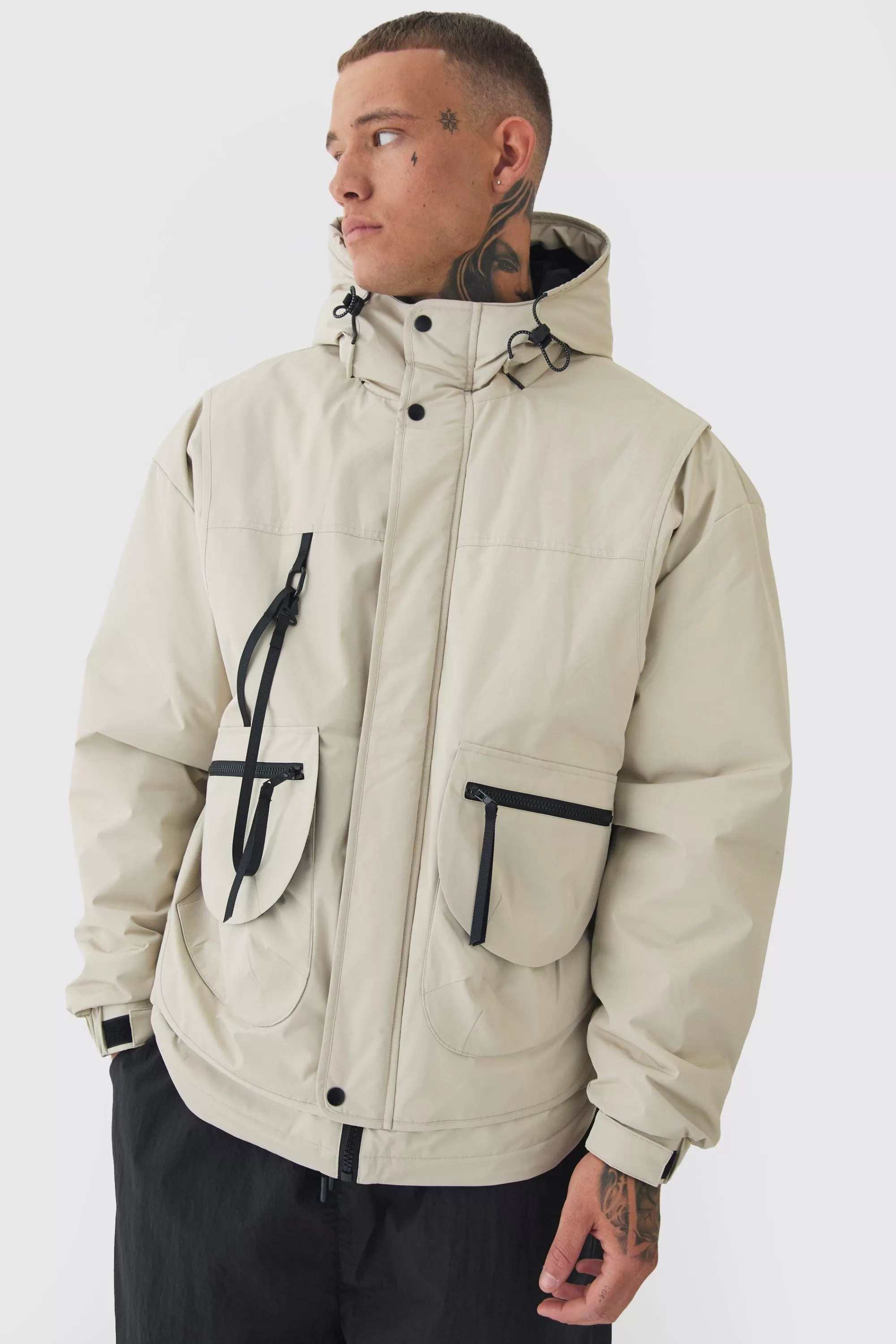 boohooMAN Tall Hooded Utility Tech Parka Jacket In | UK