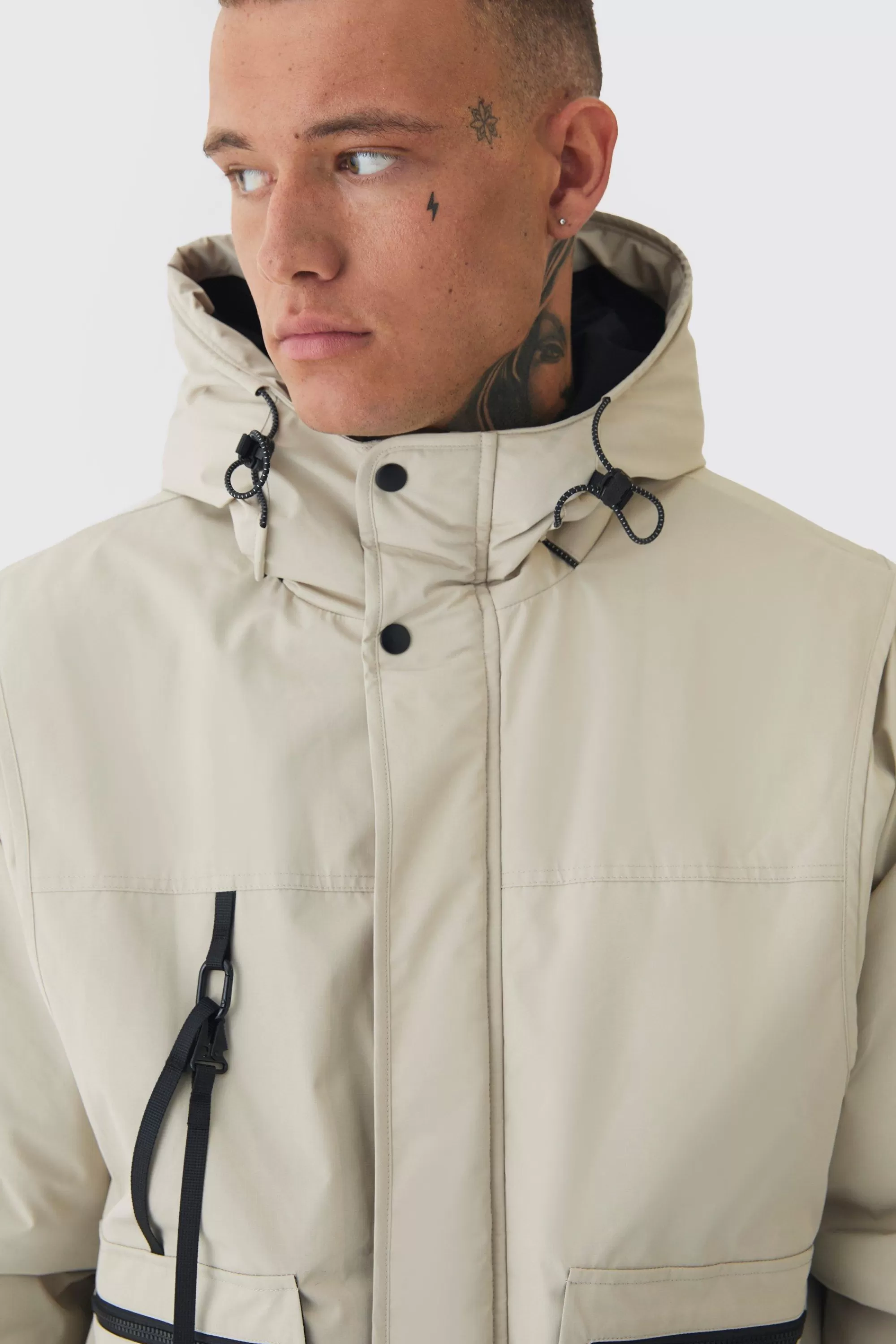 boohooMAN Tall Hooded Utility Tech Parka Jacket In | UK