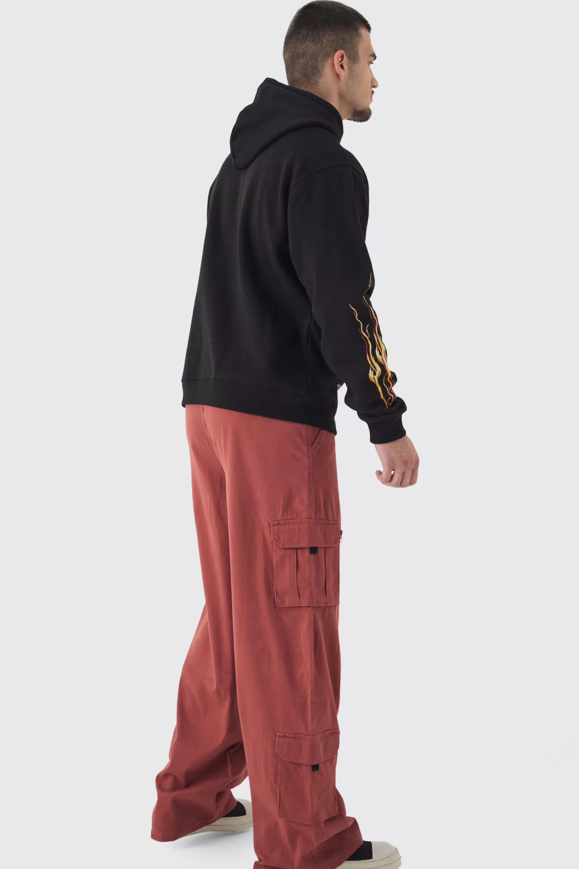boohooMAN Tall Infamous Flame Print Oversized Hoodie In | UK