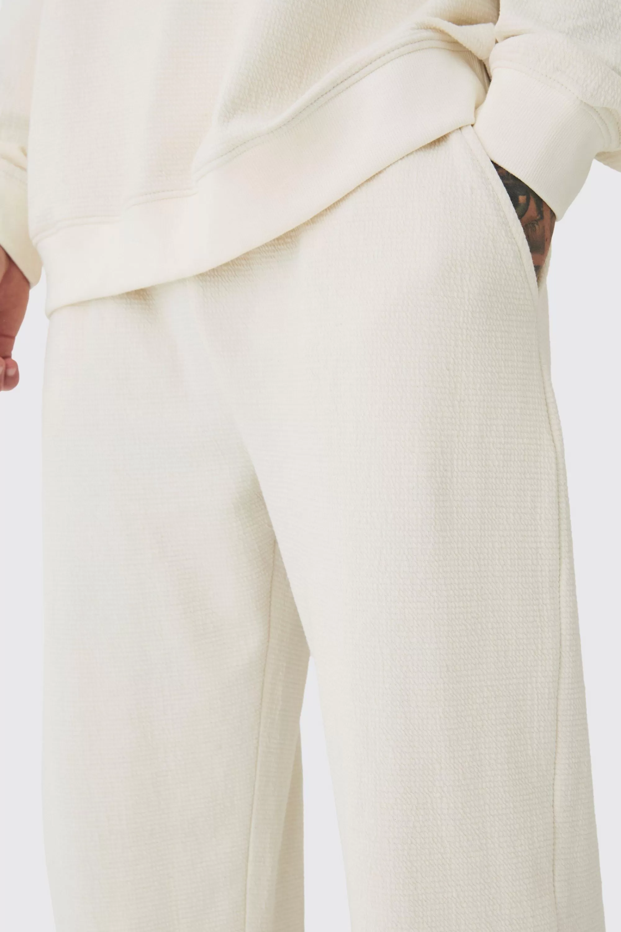boohooMAN Tall Jacquard Knit Drawcord Joggers | UK