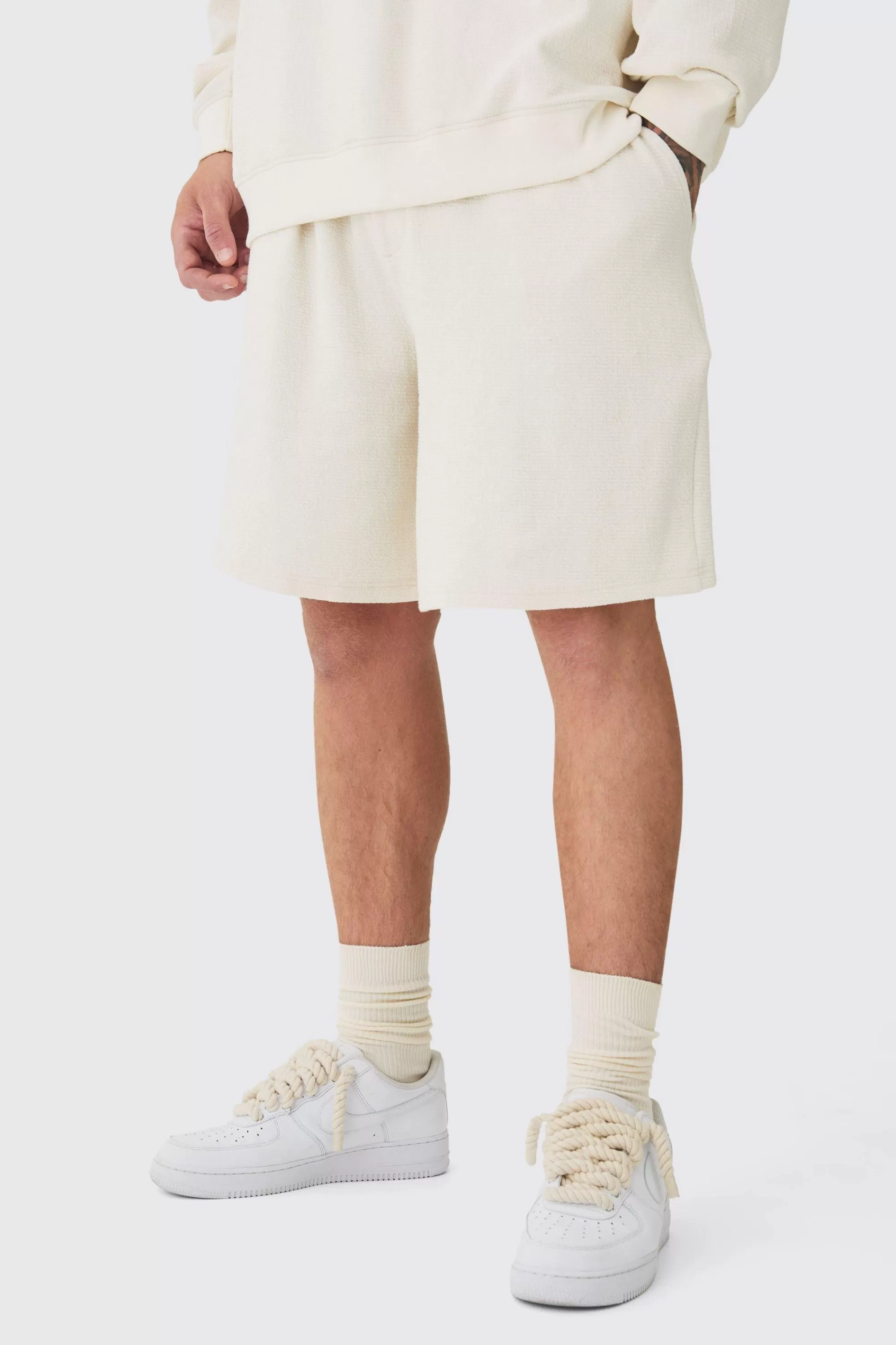 boohooMAN Tall Jacquard Knit Drawcord Shorts | UK
