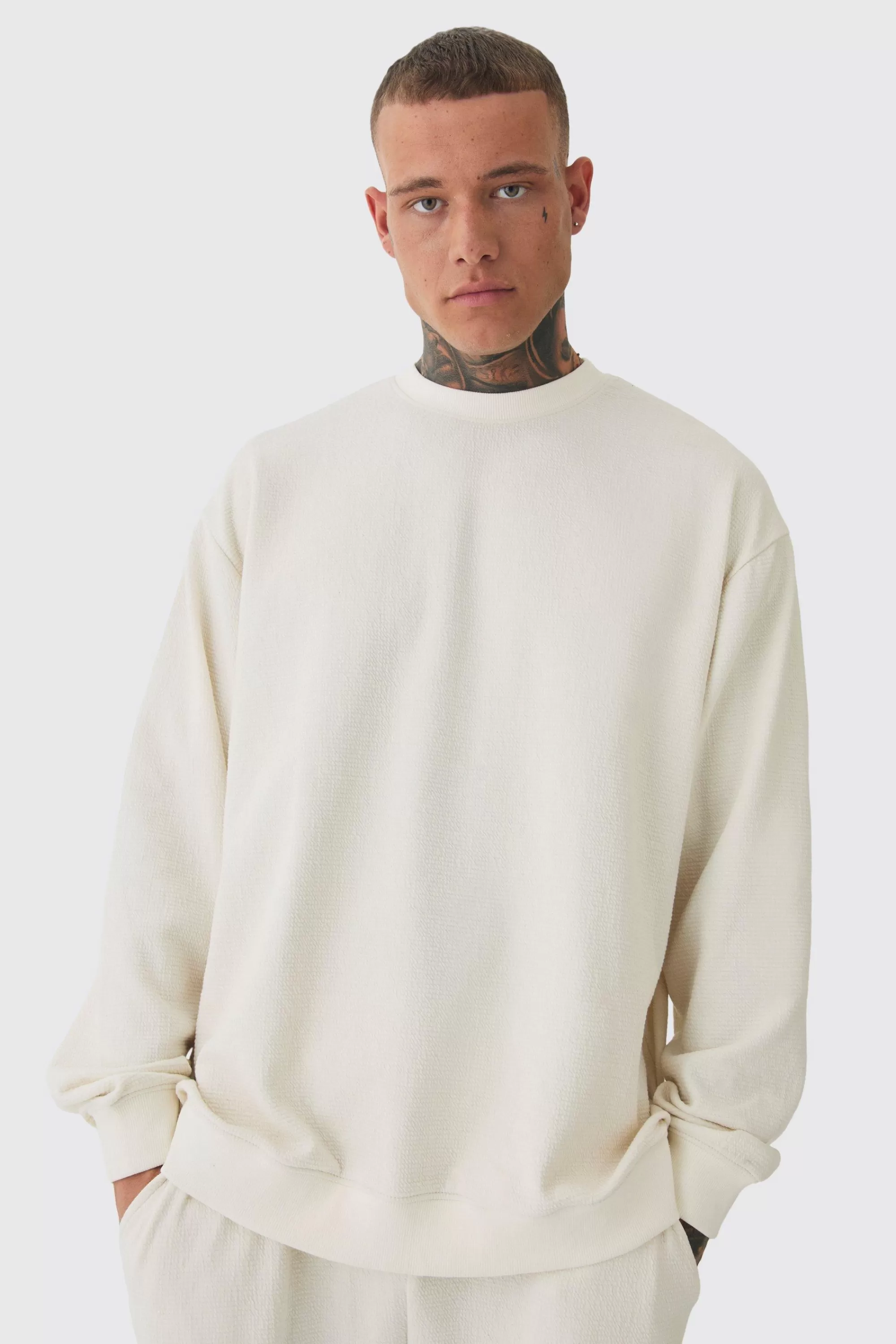 boohooMAN Tall Jacquard Knit Sweat | UK
