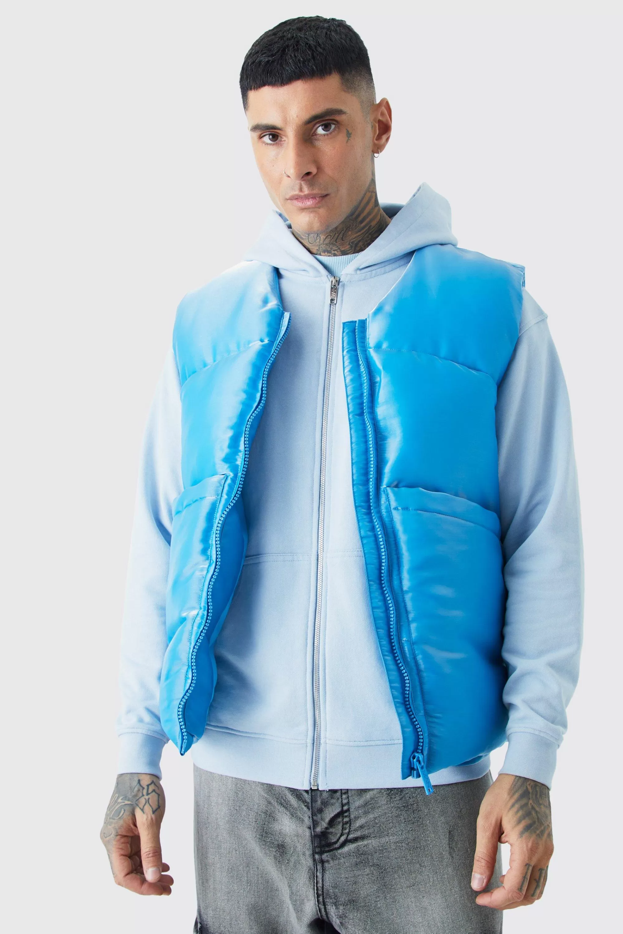boohooMAN Tall Liquid Metallic Nylon Padded Gilet | UK