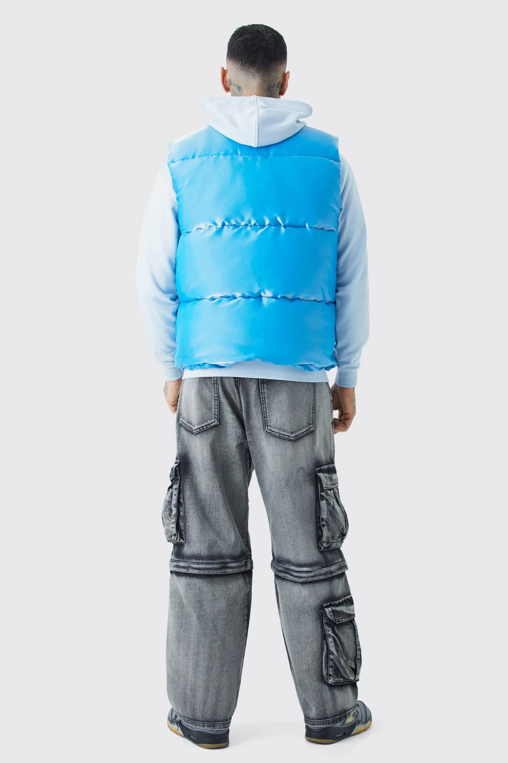 boohooMAN Tall Liquid Metallic Nylon Padded Gilet | UK