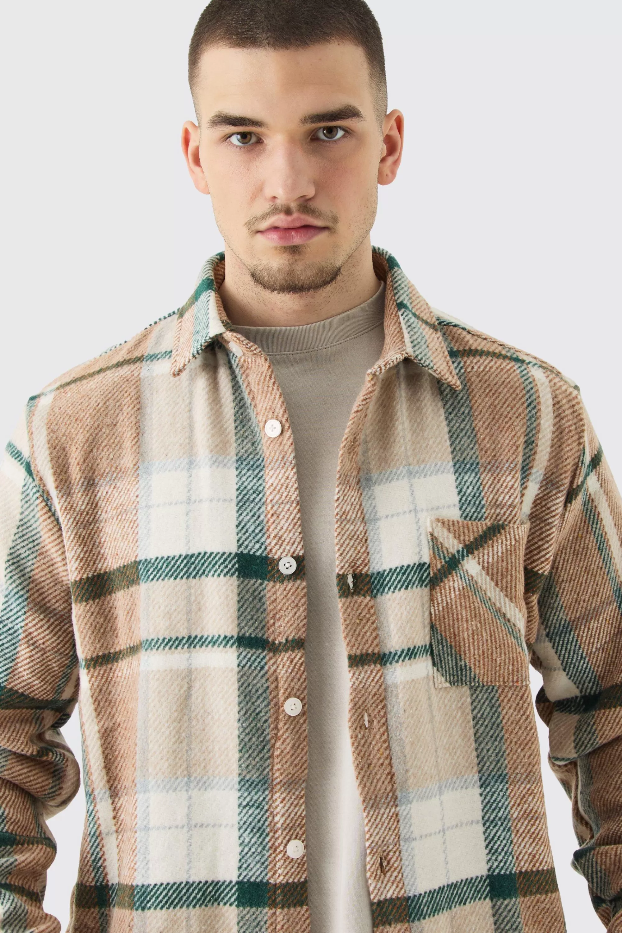boohooMAN Tall Long Sleeve Check Overshirt | UK