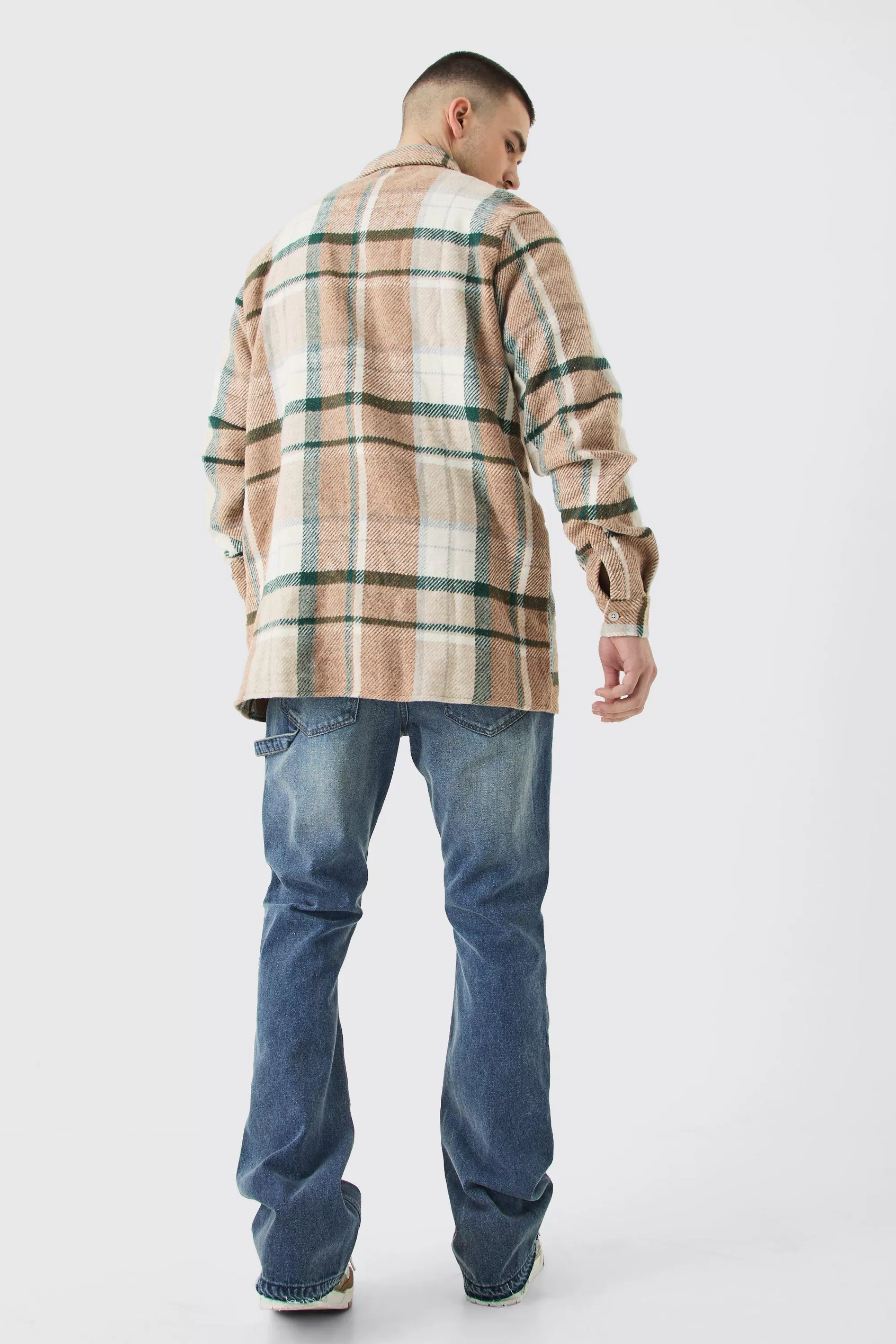 boohooMAN Tall Long Sleeve Check Overshirt | UK