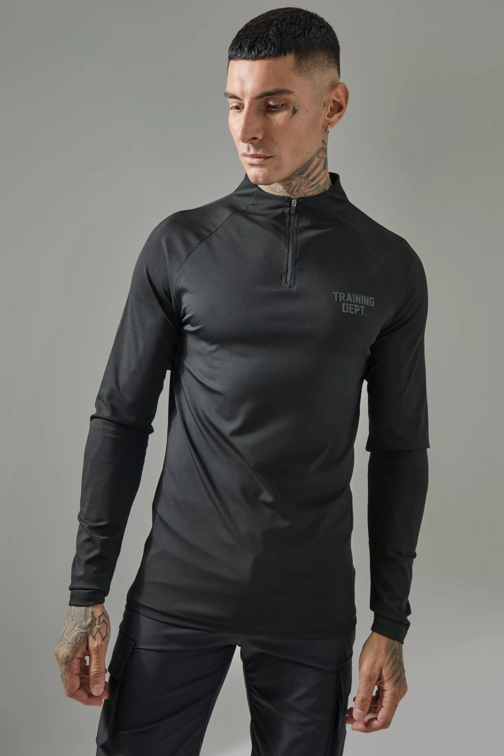 boohooMAN Tall Man Active Training Dept Muscle Fit 1/4 Zip | UK