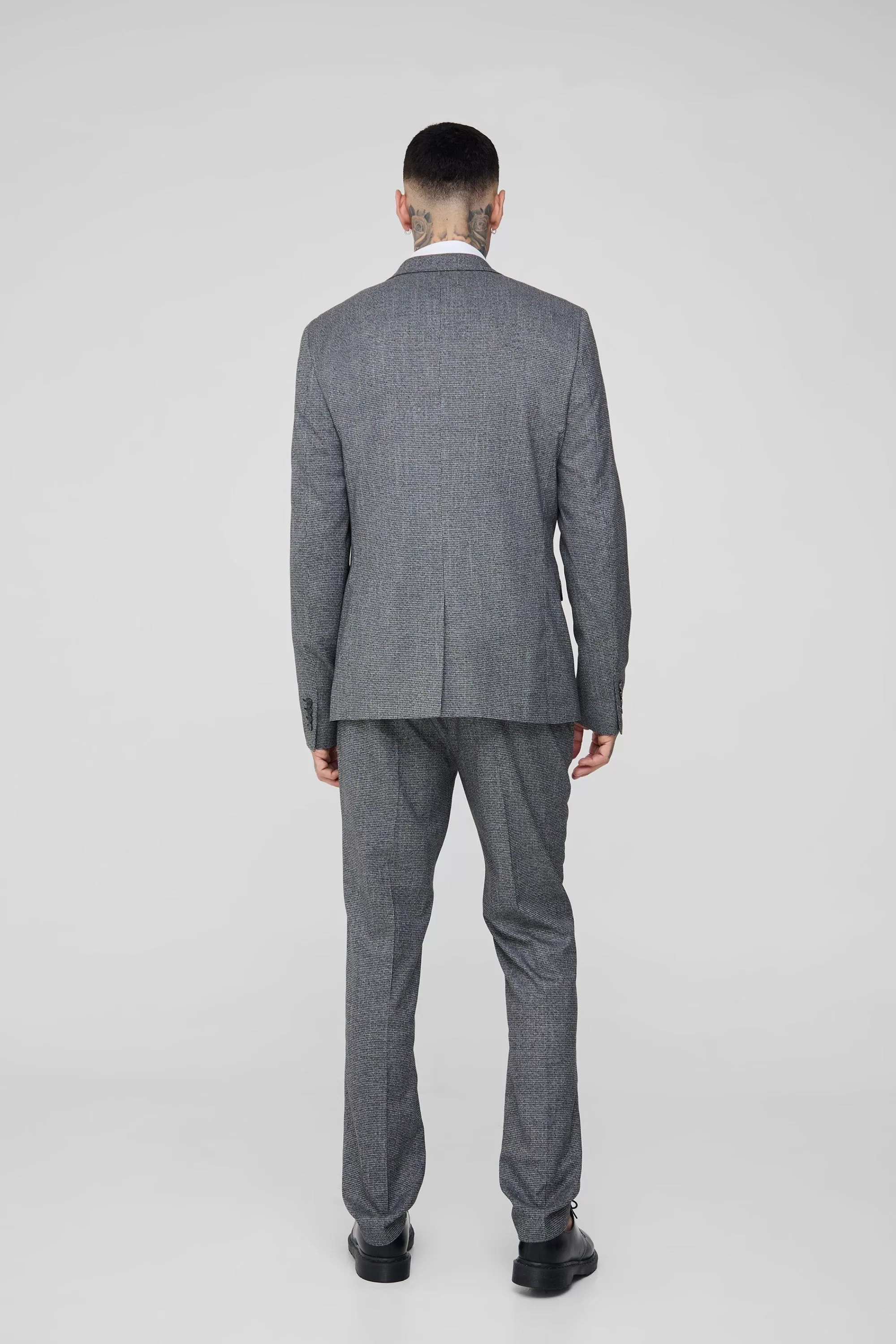 boohooMAN Tall Mini Dogtooth Single Breasted Slim Fit Suit Jacket | UK