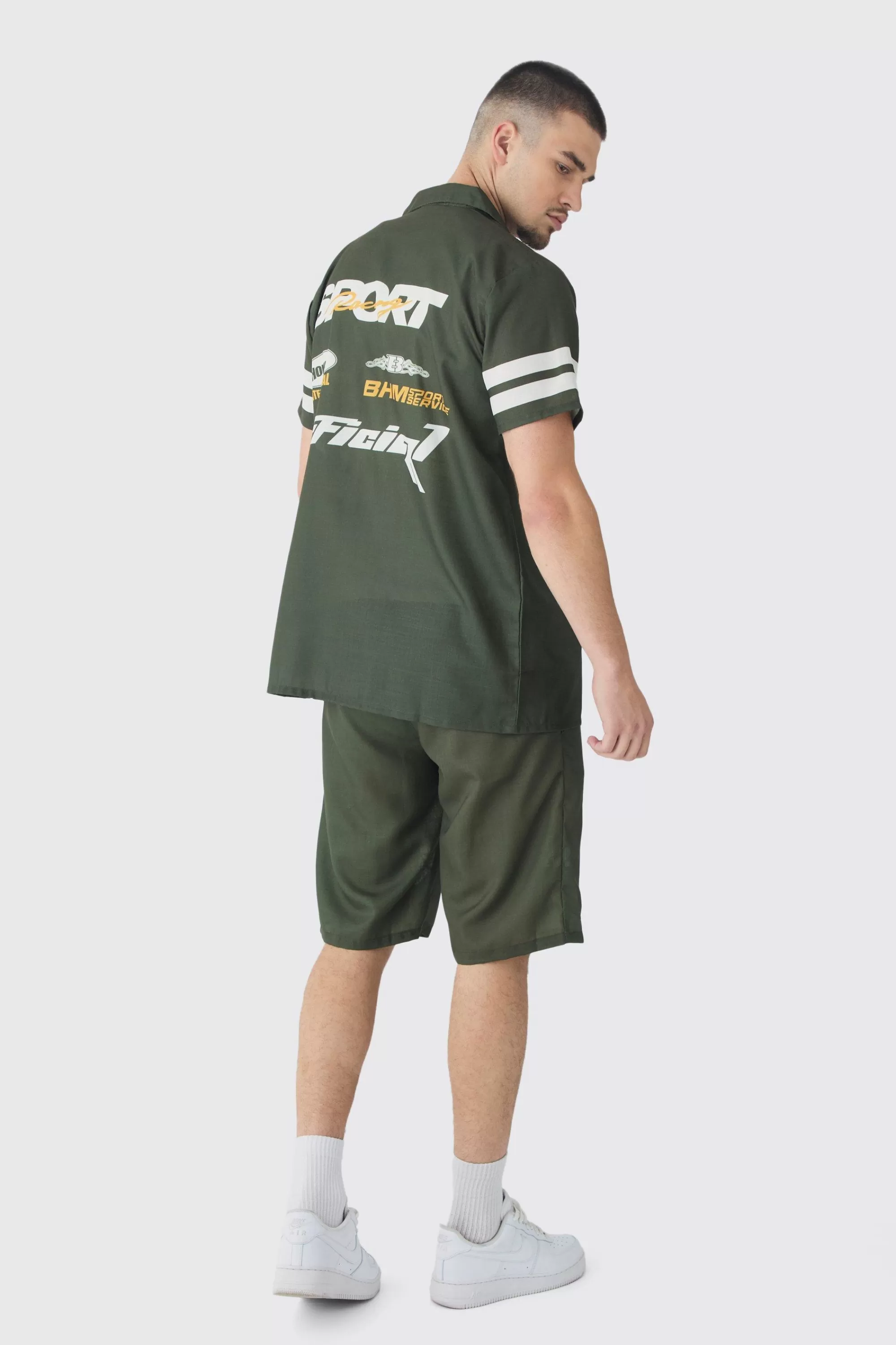 boohooMAN Tall Moto Print Shirt & Short Set In | UK